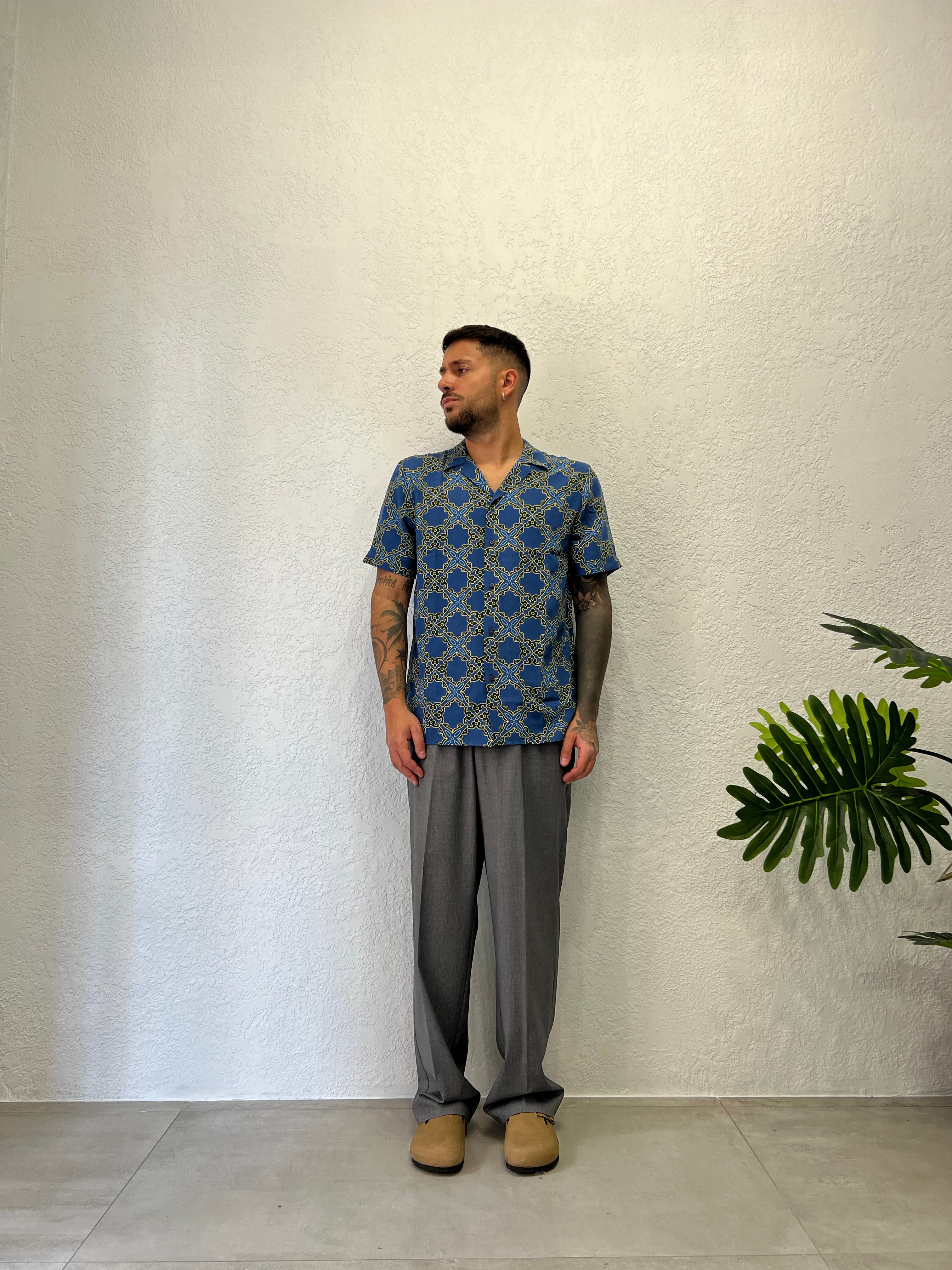 Camicia Blue In Viscosa Mezza Manica