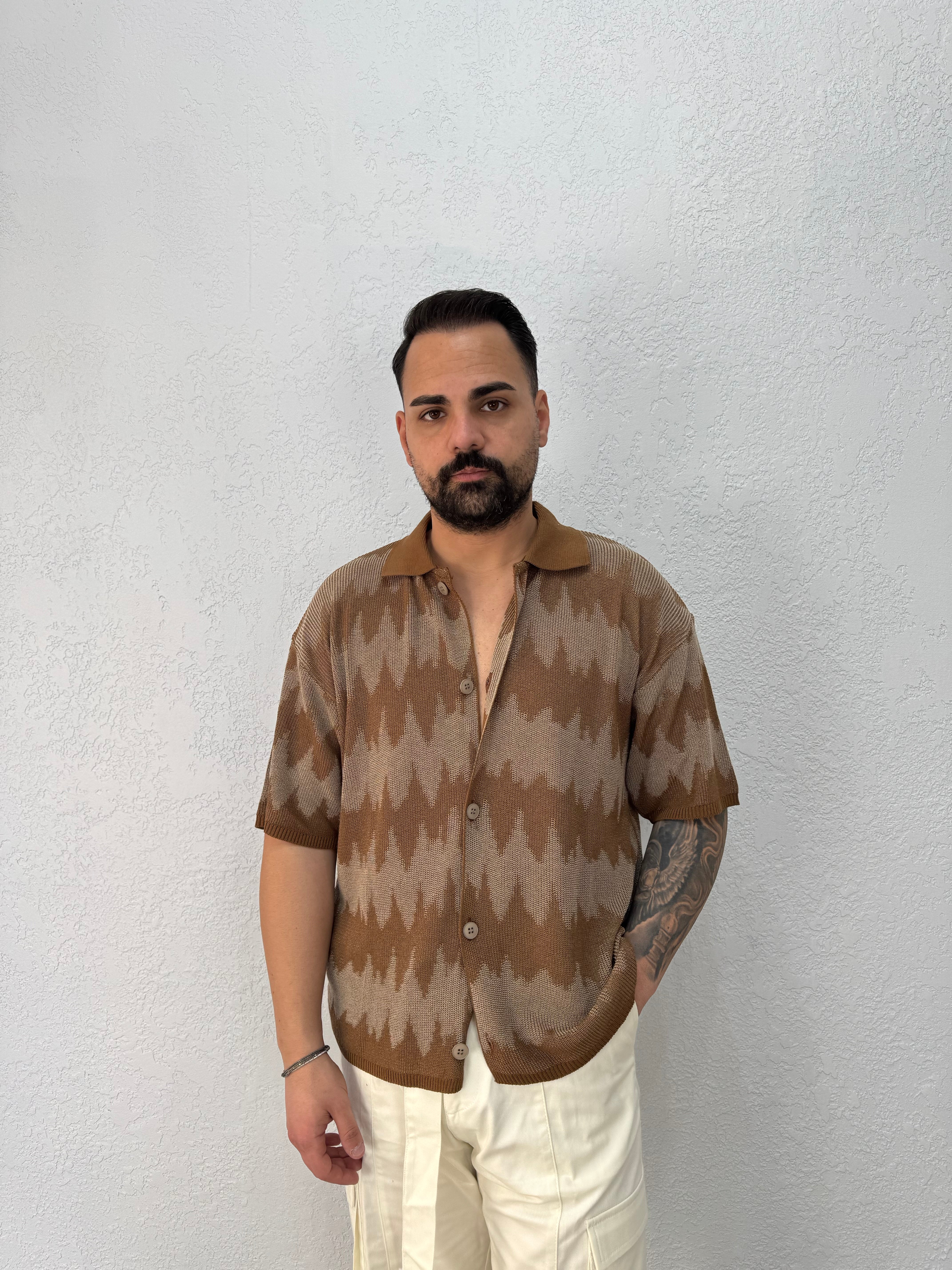 Camicia in Filo Bicolor Con Colletto