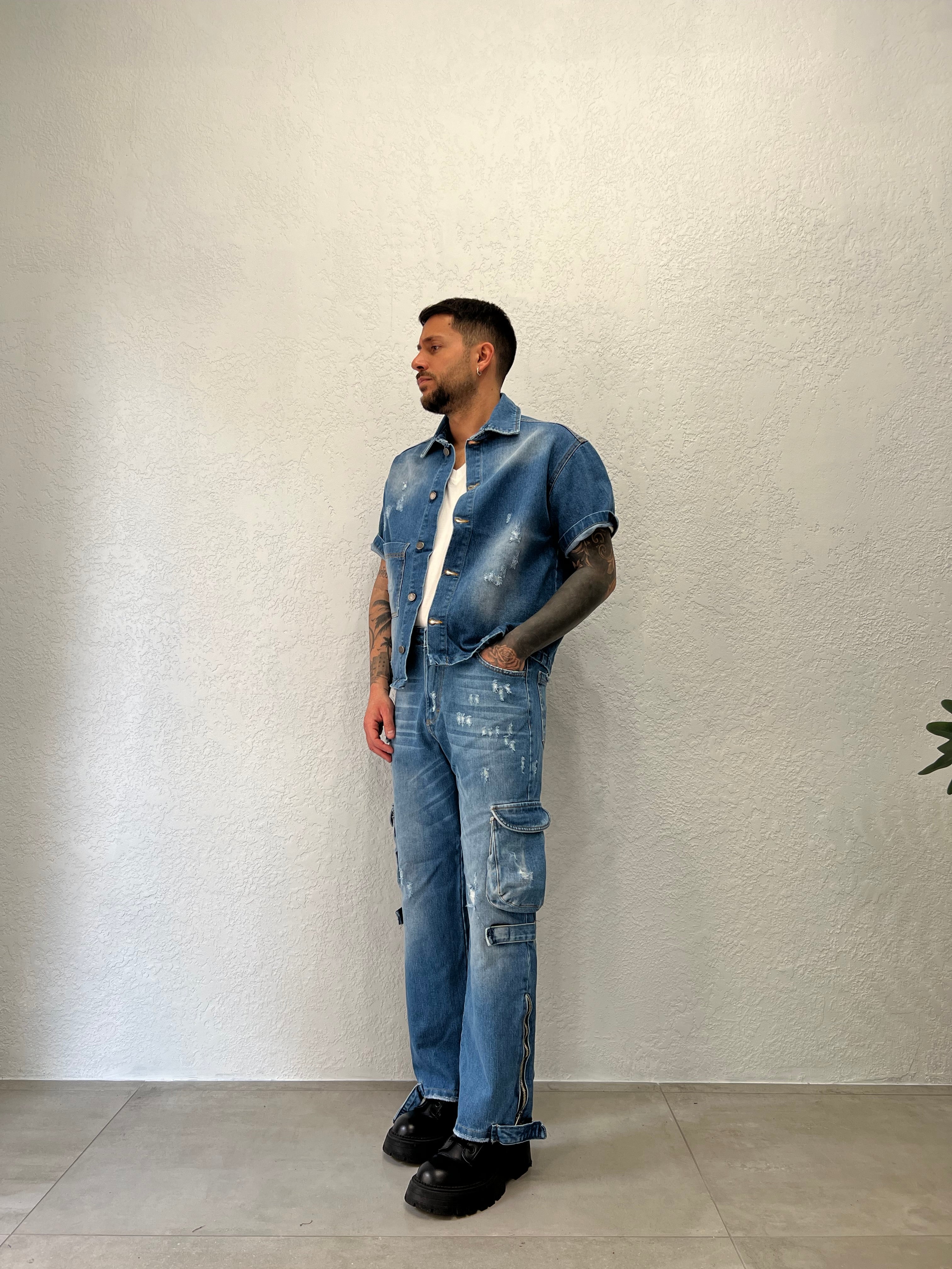 Camicia in Jeans Cropped Lavaggio Chiaro