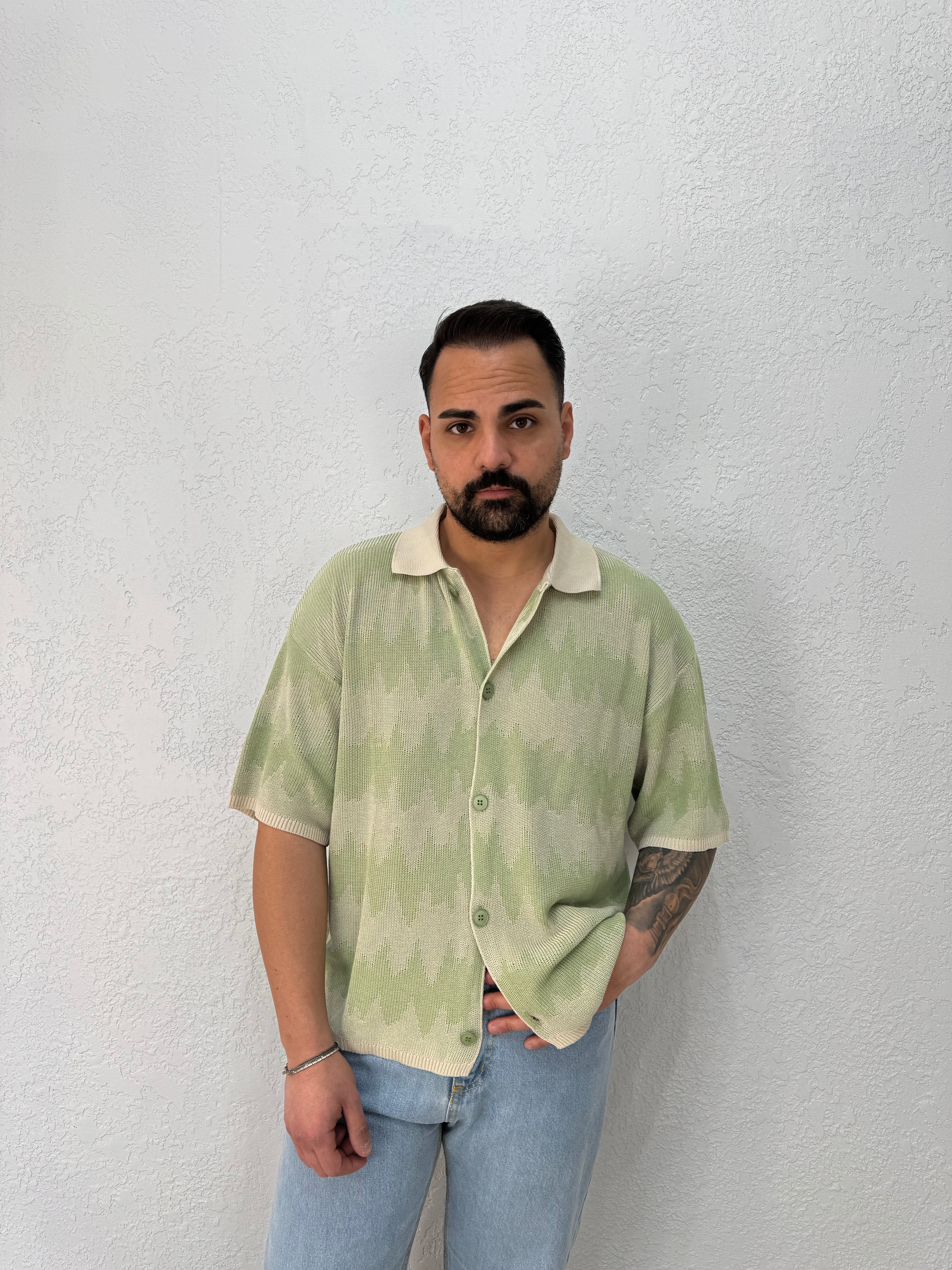 Camicia in Filo Bicolor Con Colletto