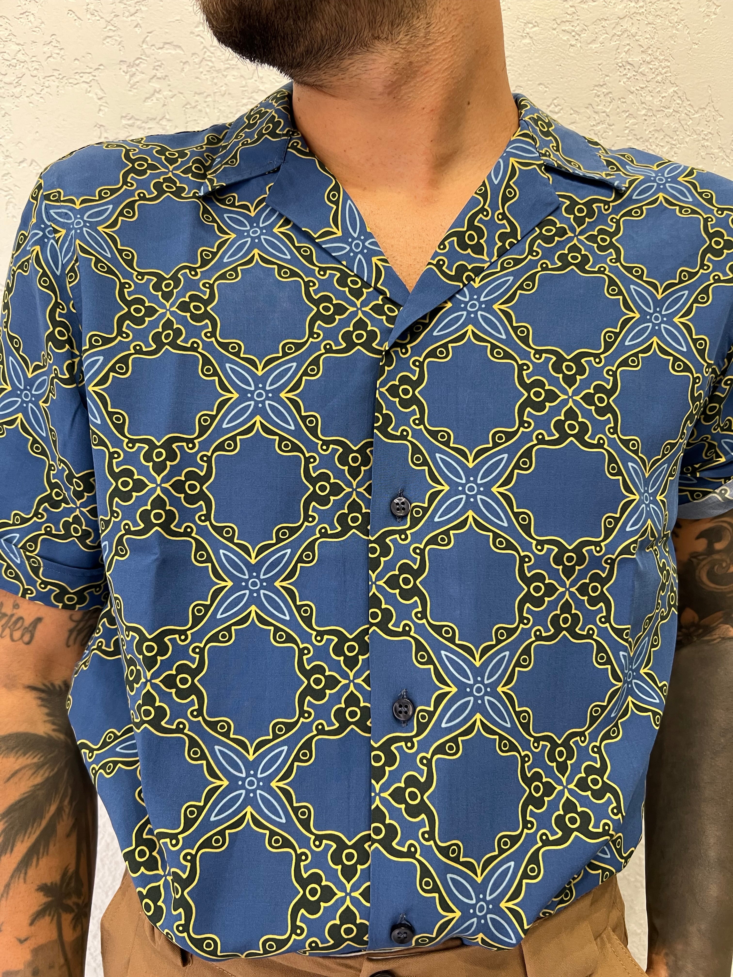 Camicia Blue In Viscosa Mezza Manica