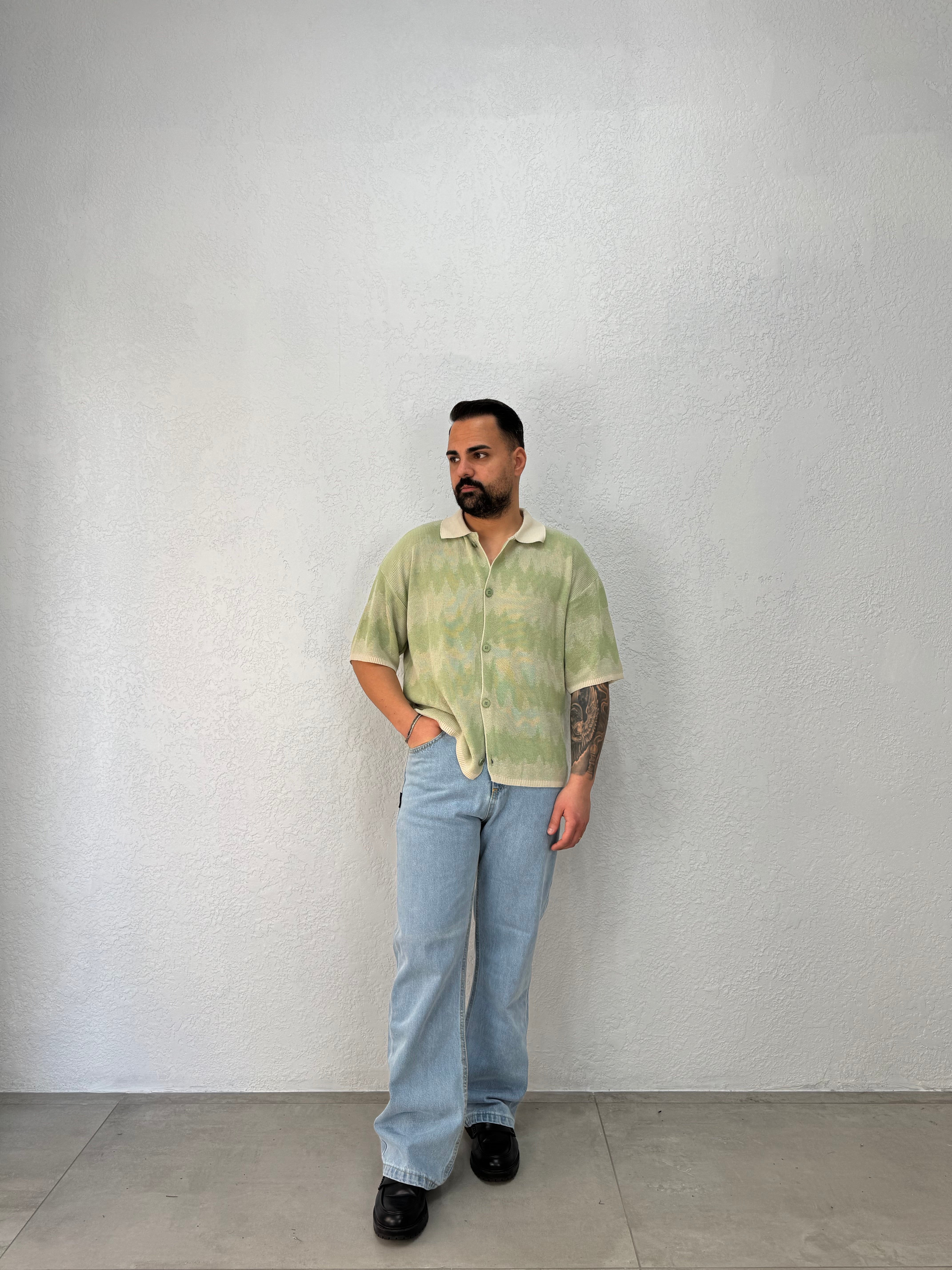 Camicia in Filo Bicolor Con Colletto