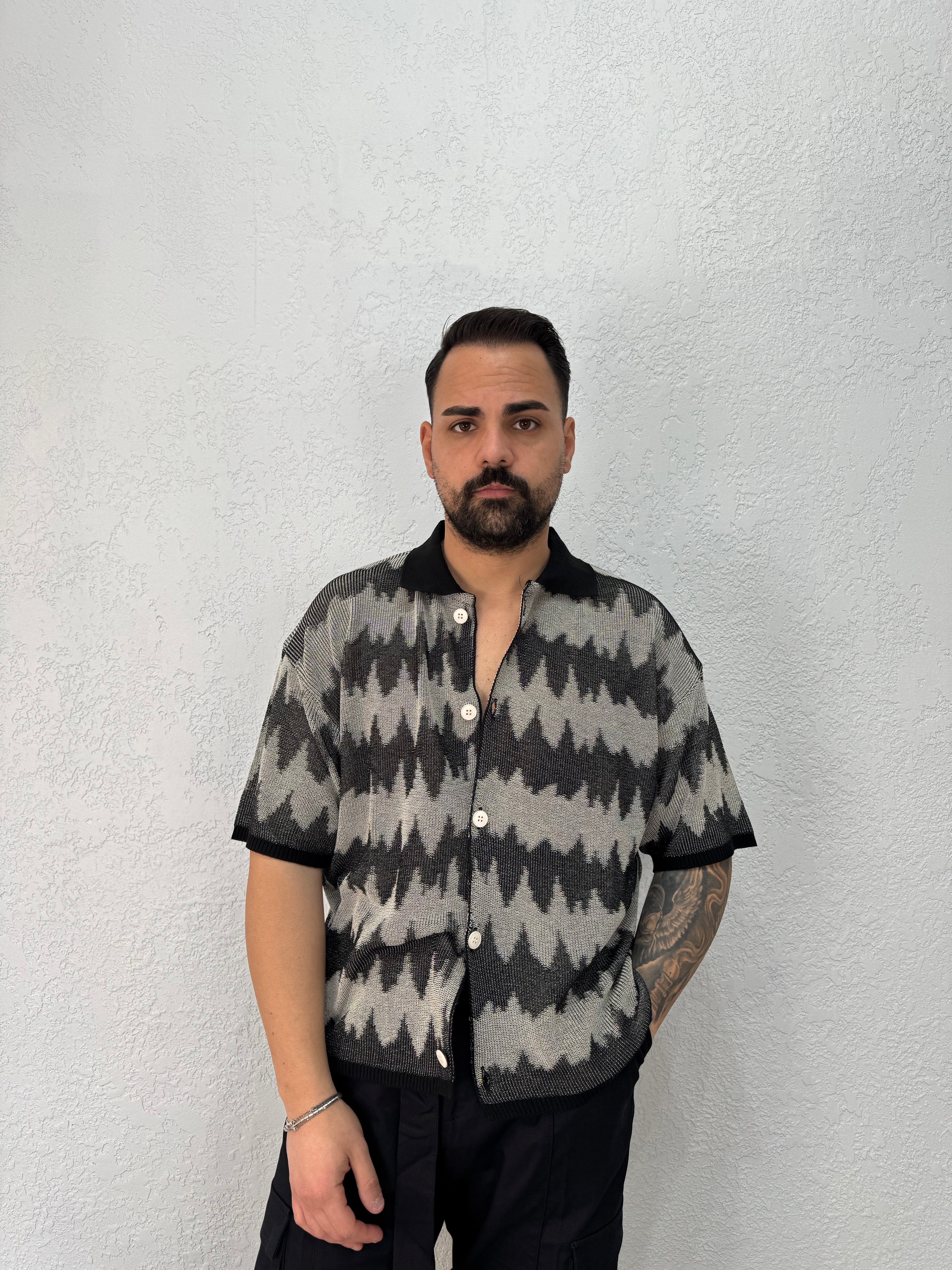 Camicia in Filo Bicolor Con Colletto