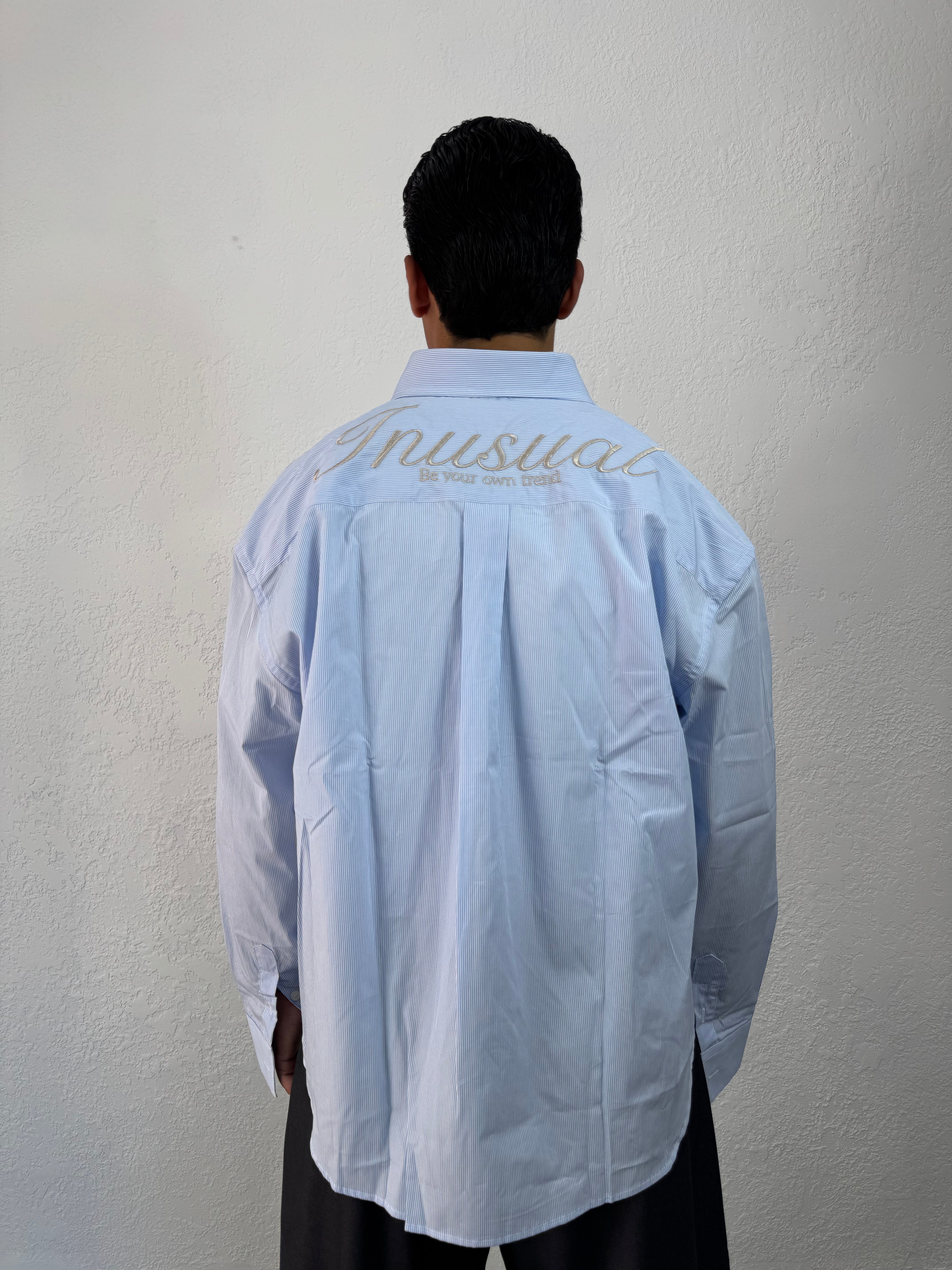 CAMICIA INUSUAL RIGATA CELESTE CON RICAMO