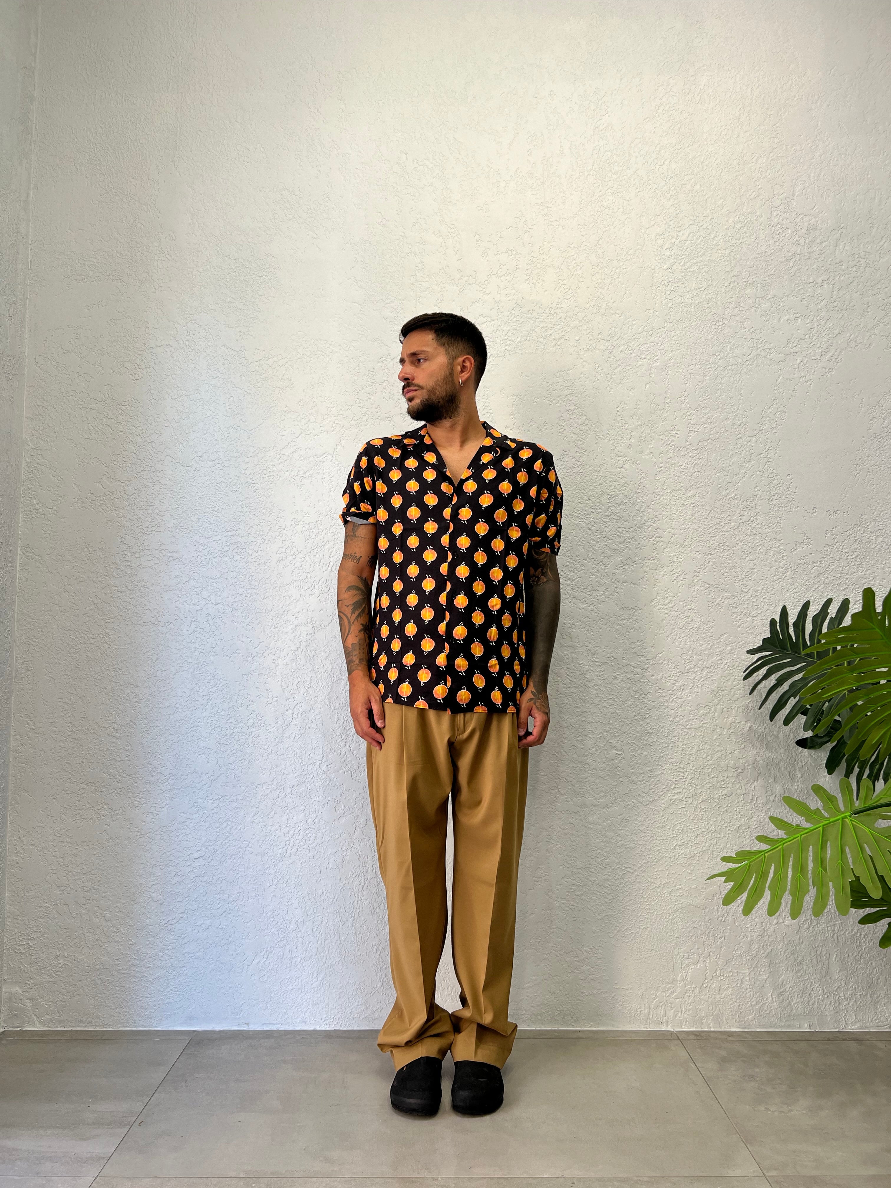 Camicia in Viscosa Fantasia Collo Bowling