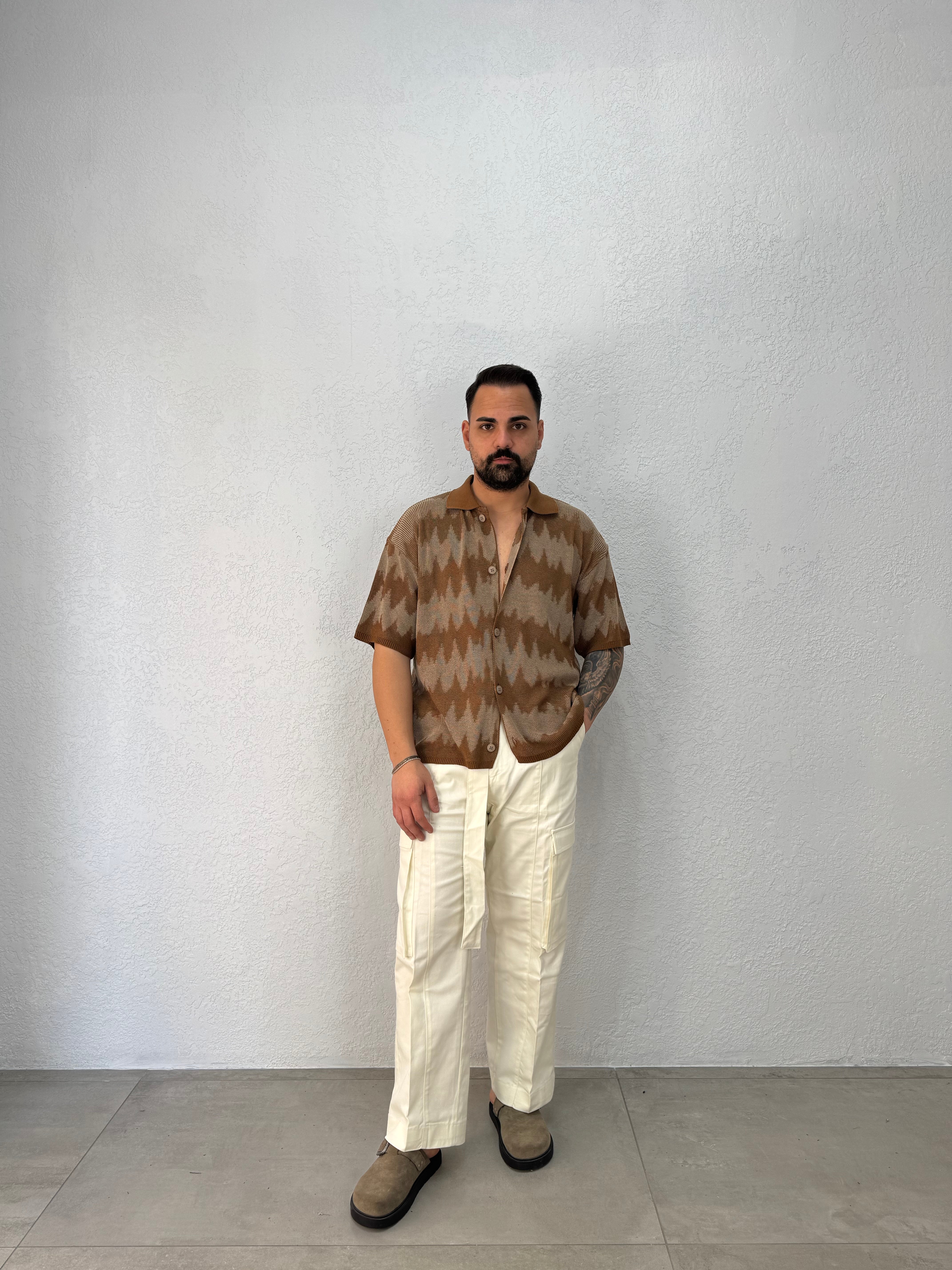 Camicia in Filo Bicolor Con Colletto