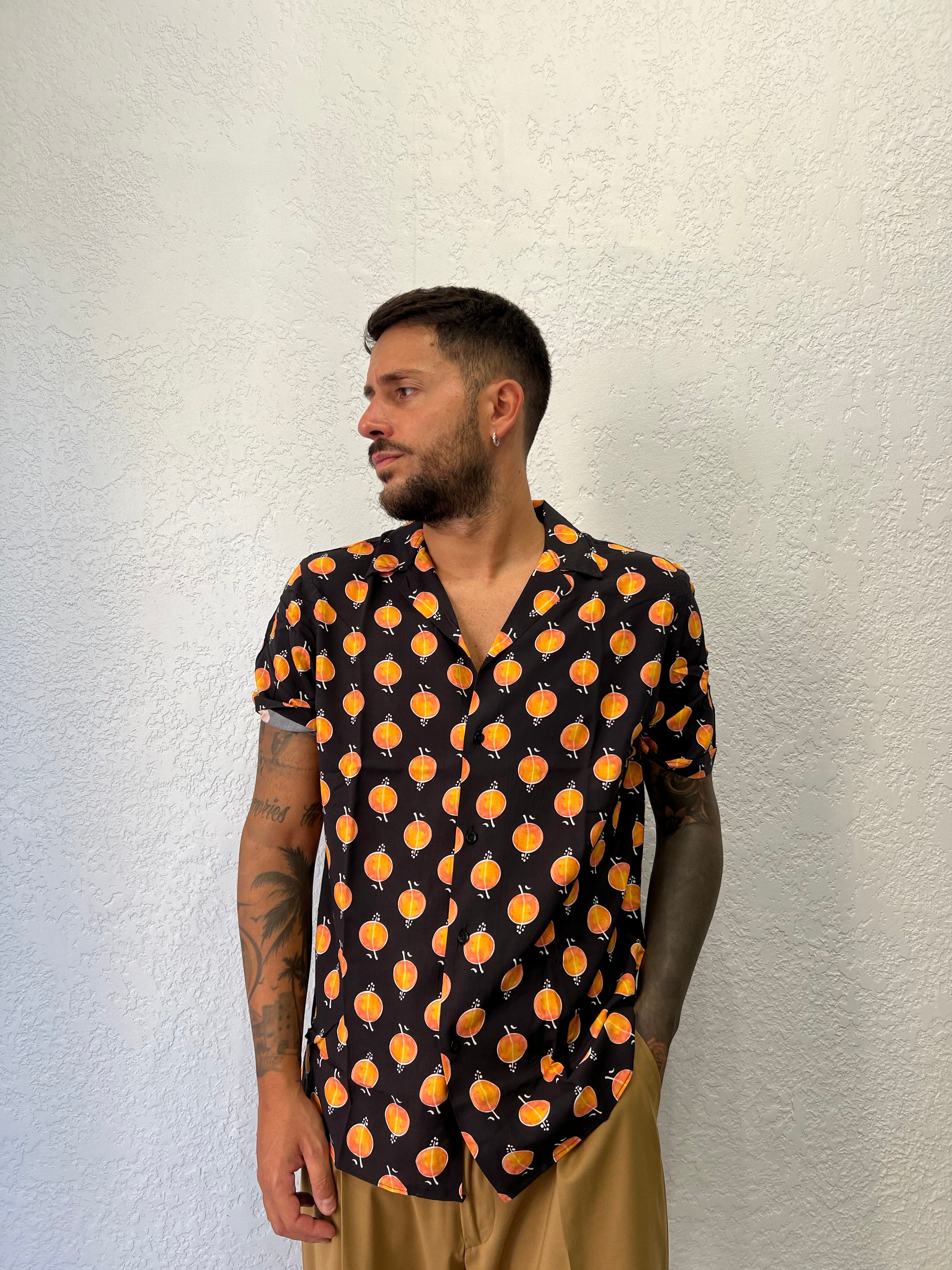 Camicia in Viscosa Fantasia Collo Bowling