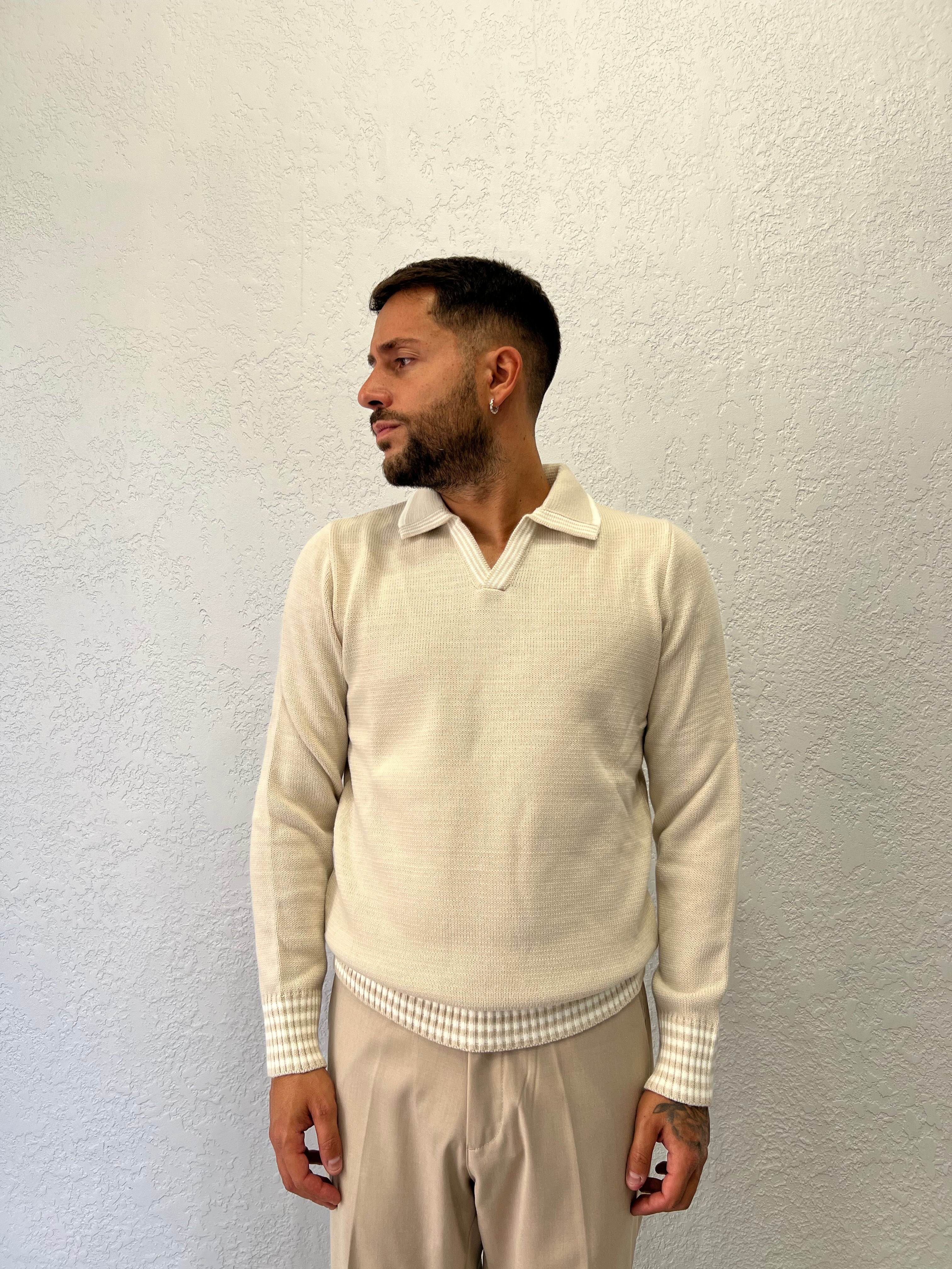 Polo in Lana Con Profili