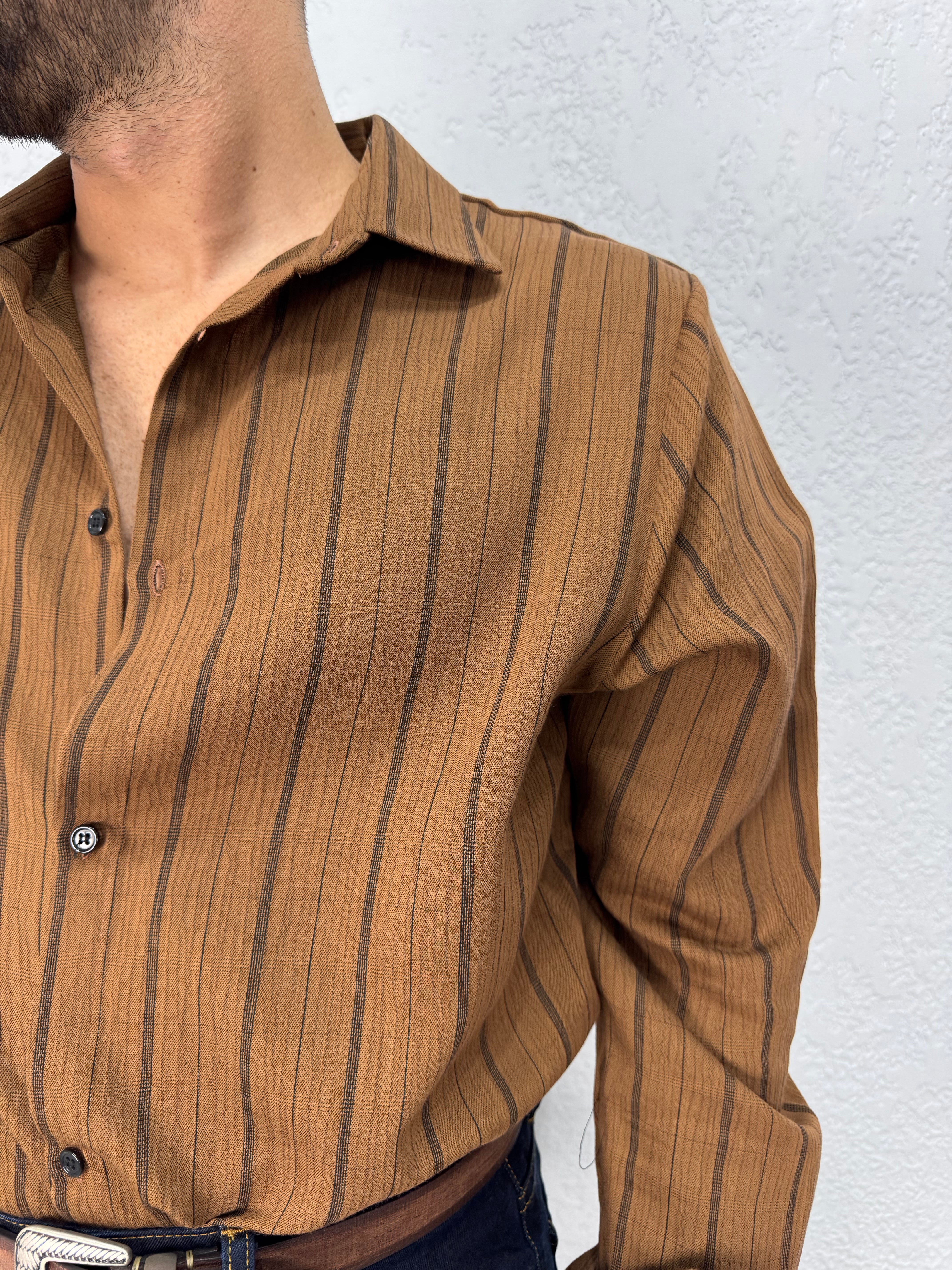 Camicia Rigata Effetto Lino