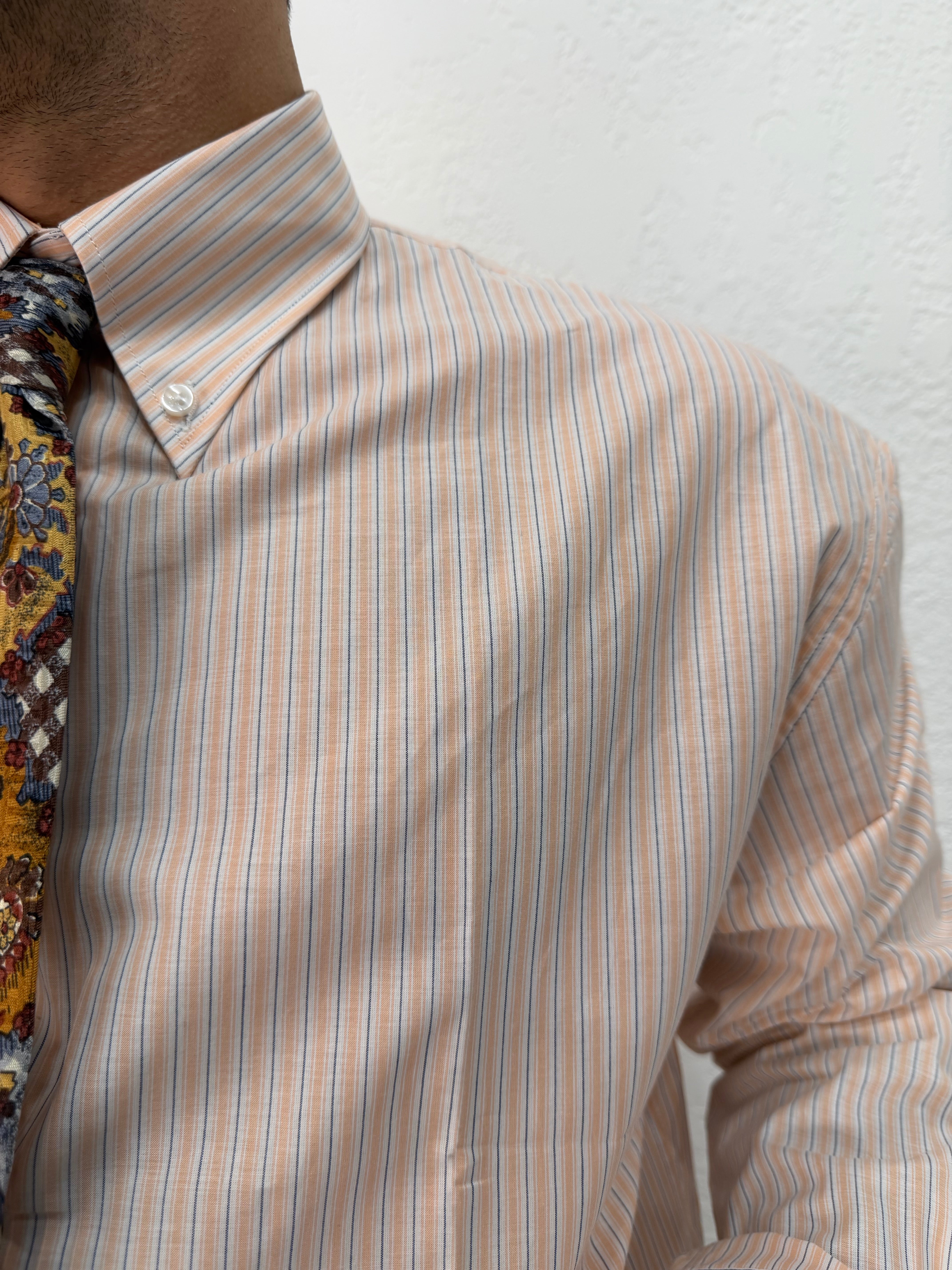 CAMICIA OVER STONDATA CON RICAMO VD RIGATA ARANCIO/ BLU