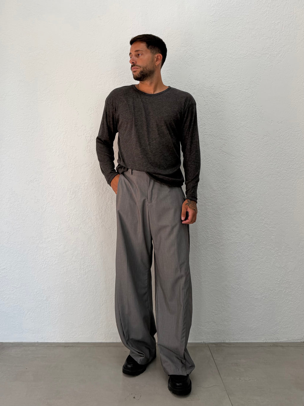 MAGLIA STRETCH GIROCOLLO IN MISTO LANA