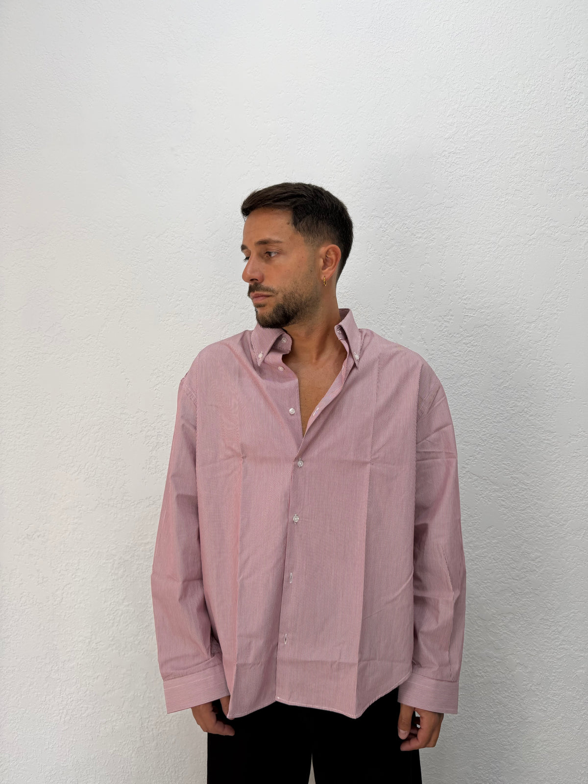 CAMICIA OVER STONDATA CON RICAMO VD RIGATA