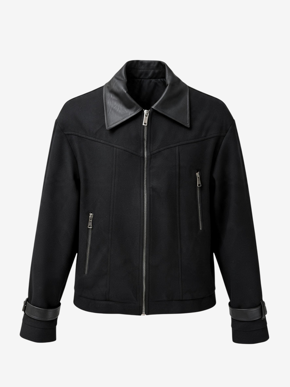 JACKET IN PANNO CON DETTAGLI IN PELLE