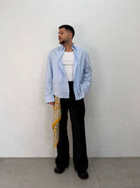 CAMICIA OVER STONDATA CON RICAMO VD RIGATA CELESTE