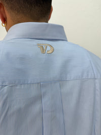 CAMICIA OVER STONDATA CON RICAMO VD RIGATA CELESTE