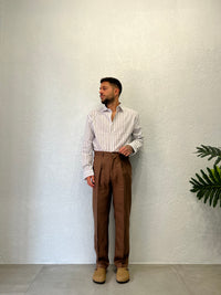 Camicia Rigata Over Lino 100%