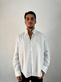 CAMICIA INUSUAL RIGATA CELESTE/NERO CON RICAMO