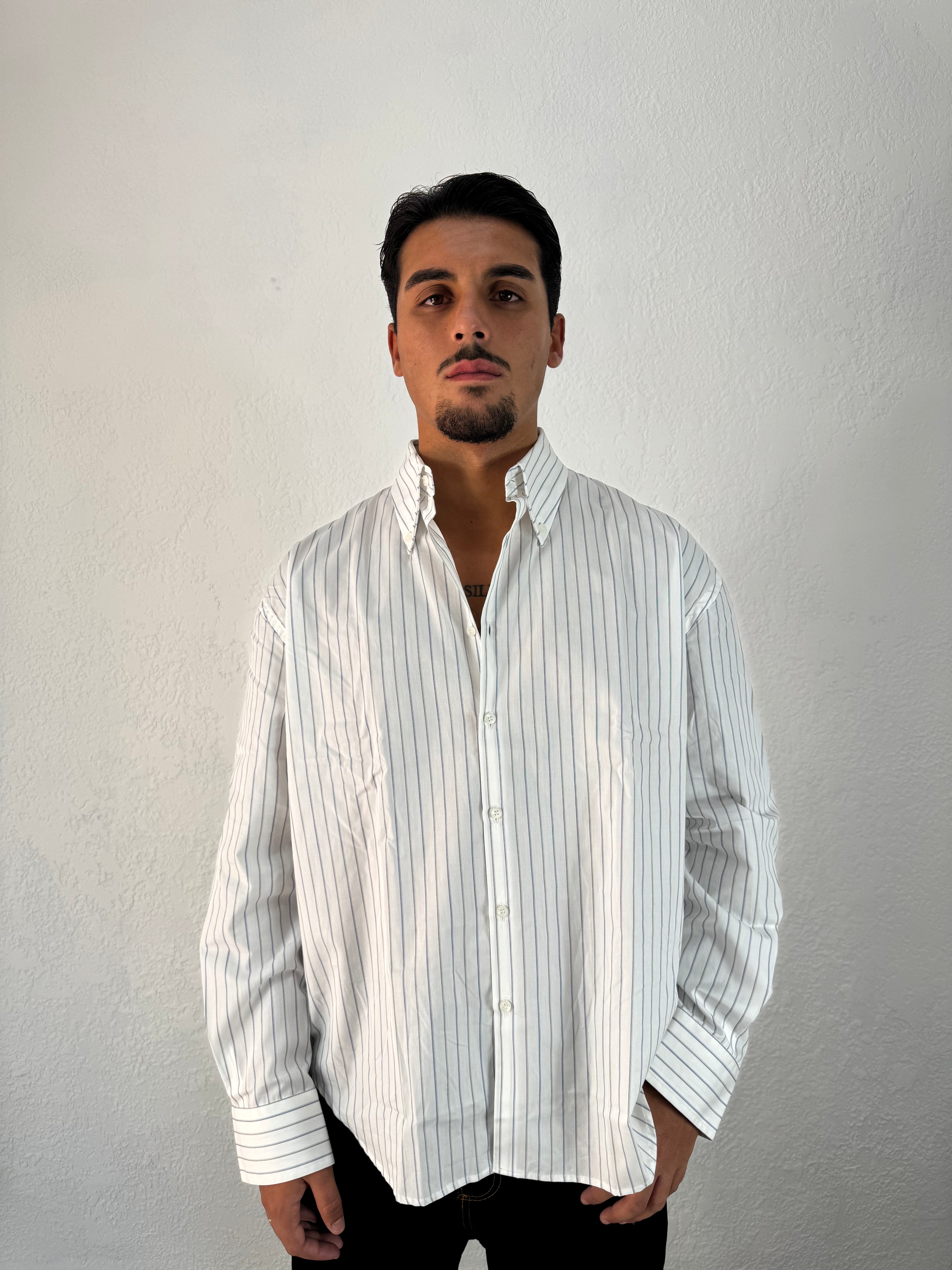 CAMICIA INUSUAL RIGATA CELESTE/NERO CON RICAMO