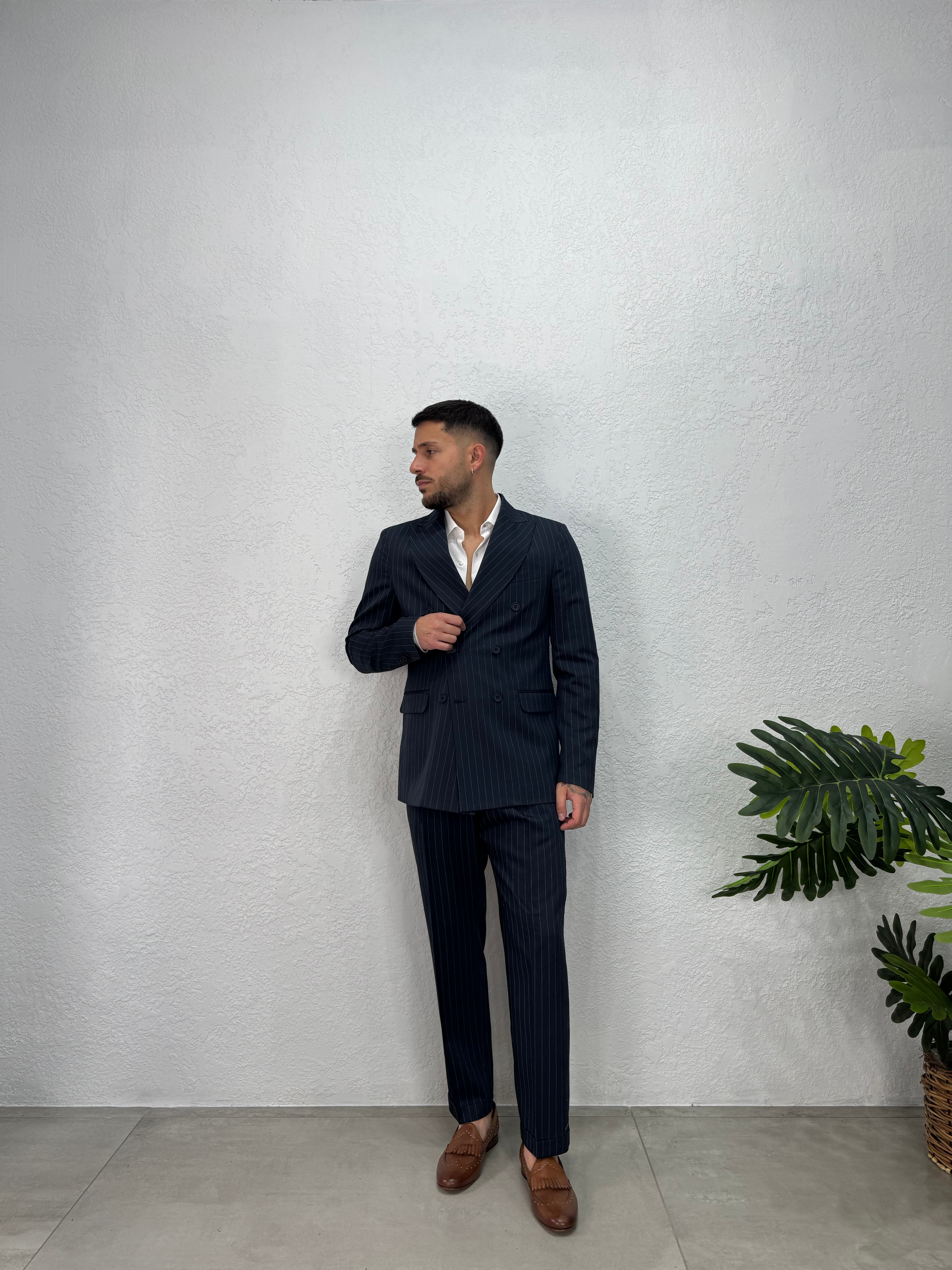 Pantalone Blu Gessato