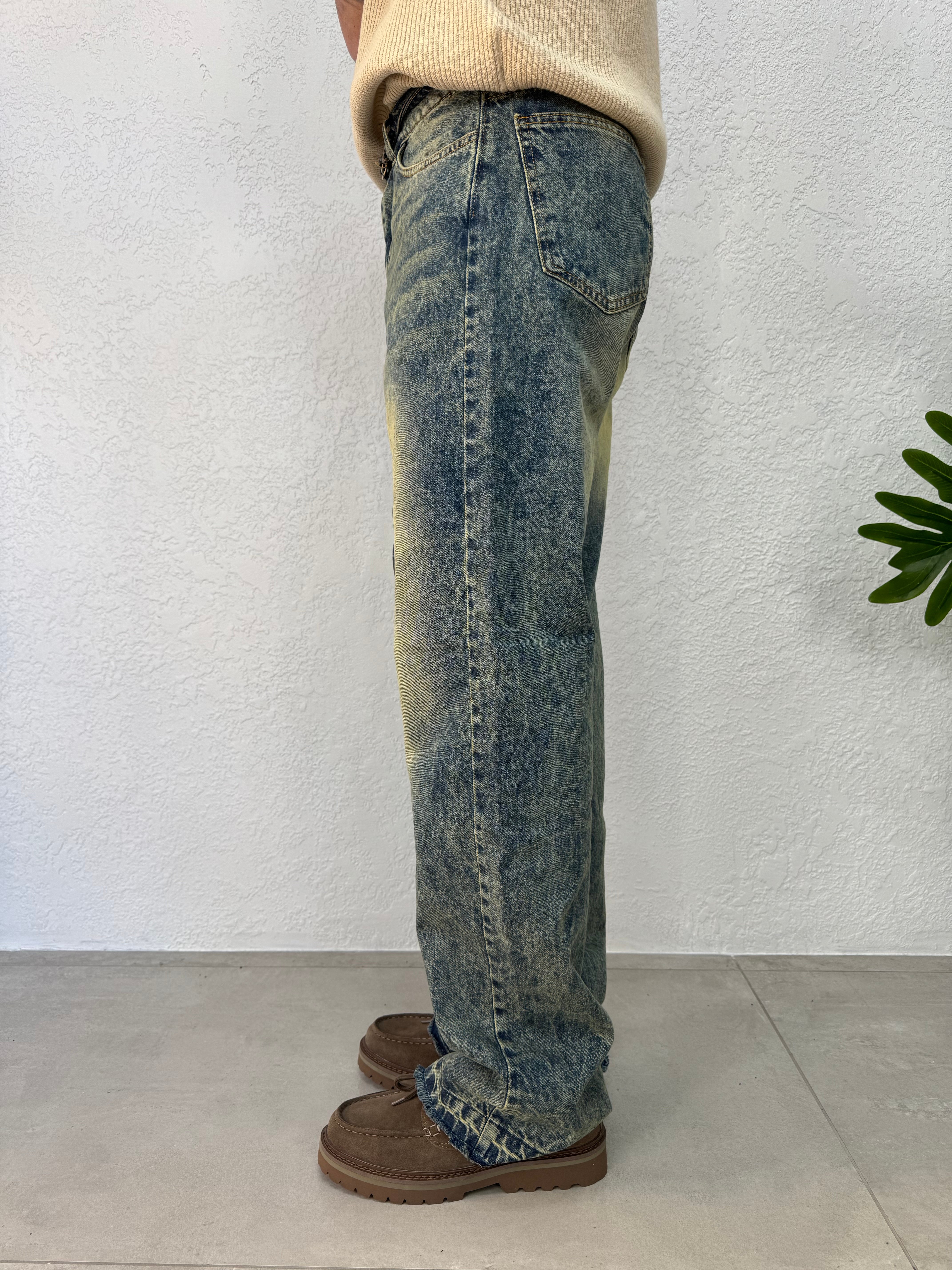 Jeans Sabbiato Sfrangiato Verde