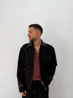 JACKET IN PANNO CON DETTAGLI IN PELLE