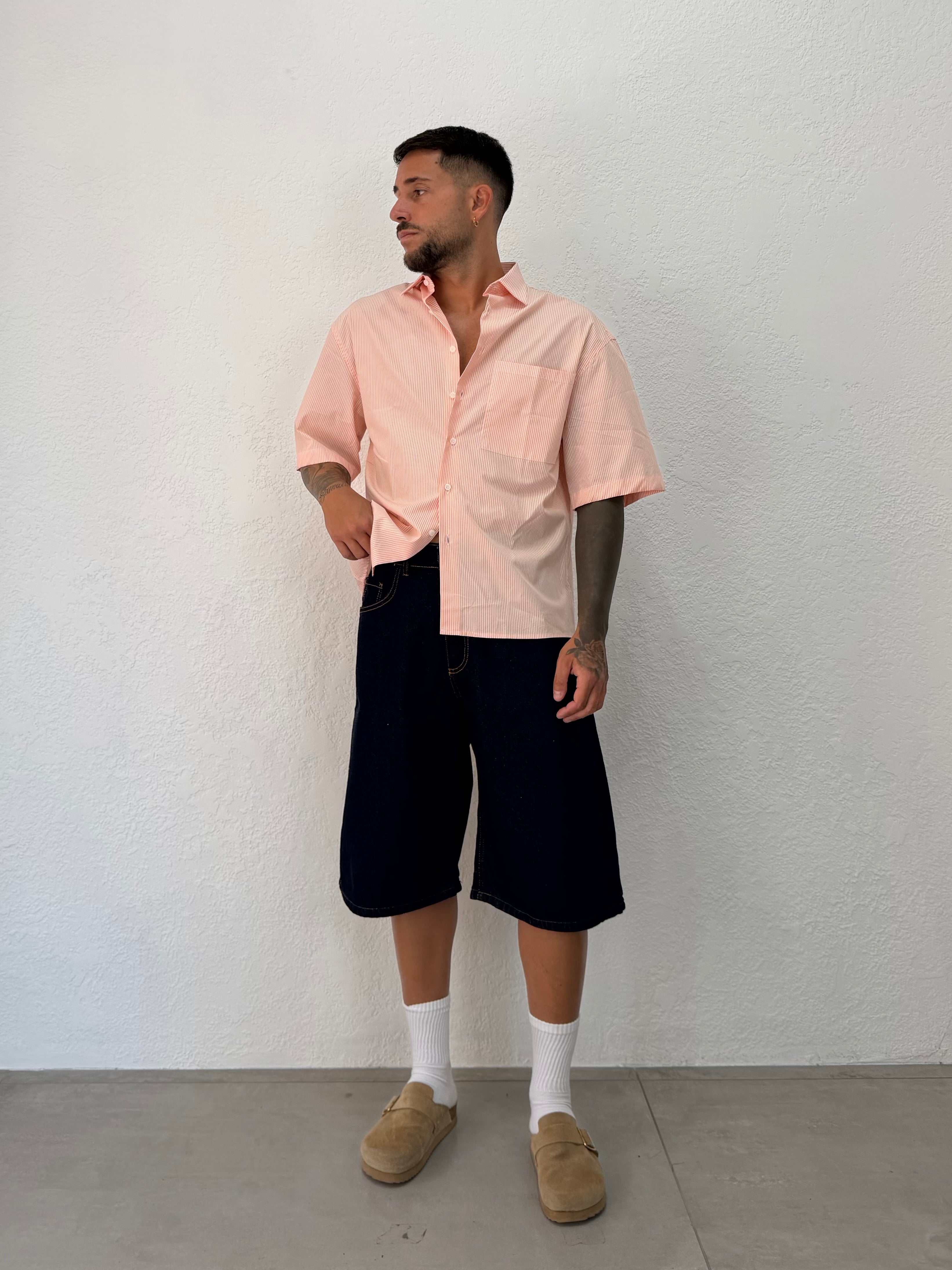 CAMICIA RIGATA MEZZA MANICA OVER
