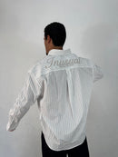 CAMICIA INUSUAL RIGATA CELESTE/NERO CON RICAMO