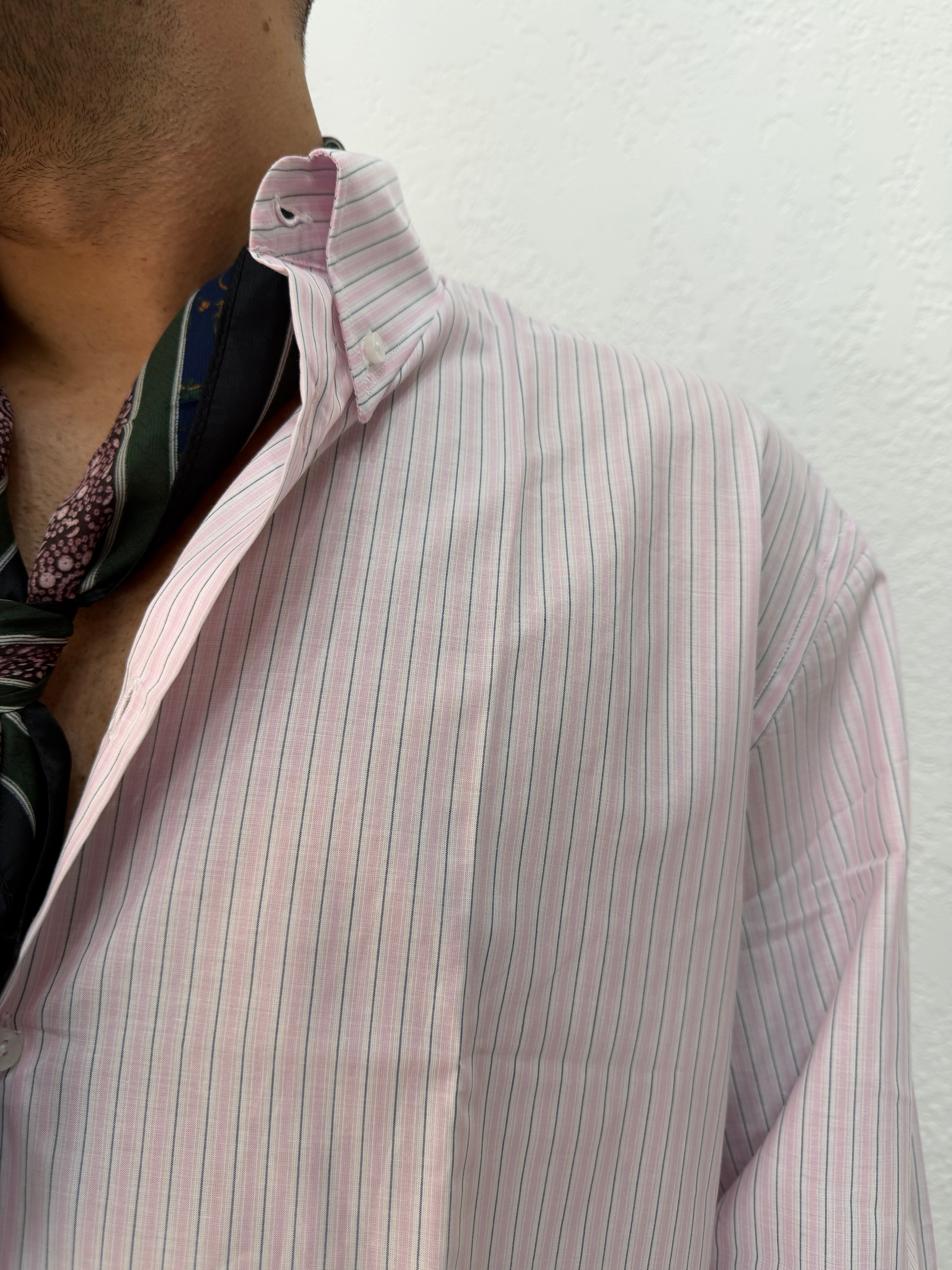 CAMICIA OVER STONDATA CON RICAMO VD ROSA/BLU