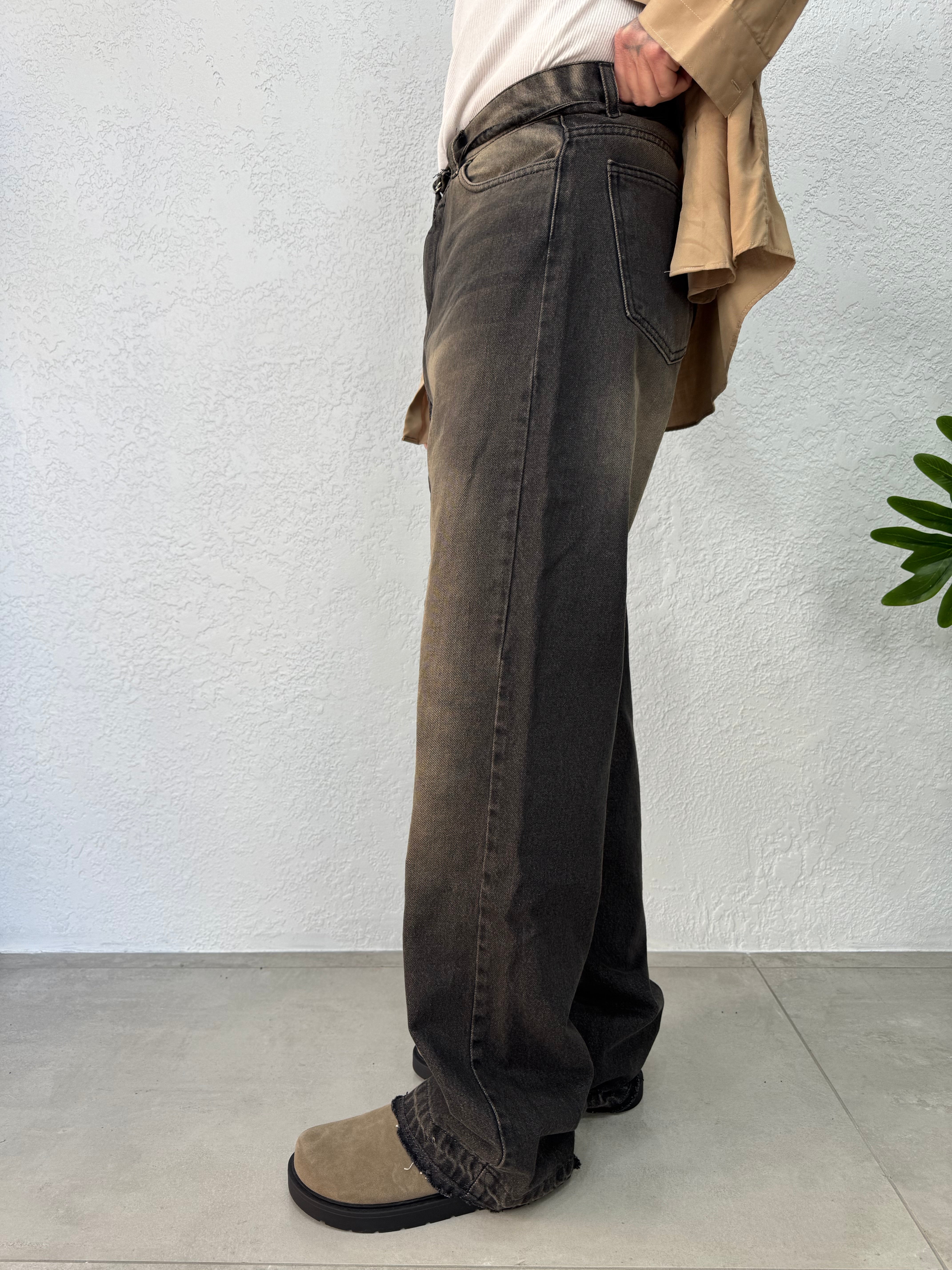 Jeans Sabbiato Sfrangiato Nero