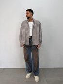 CAMICIA OVER STONDATA CON RICAMO VD QUADRI MARRONE