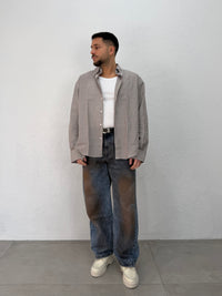 CAMICIA OVER STONDATA CON RICAMO VD QUADRI MARRONE