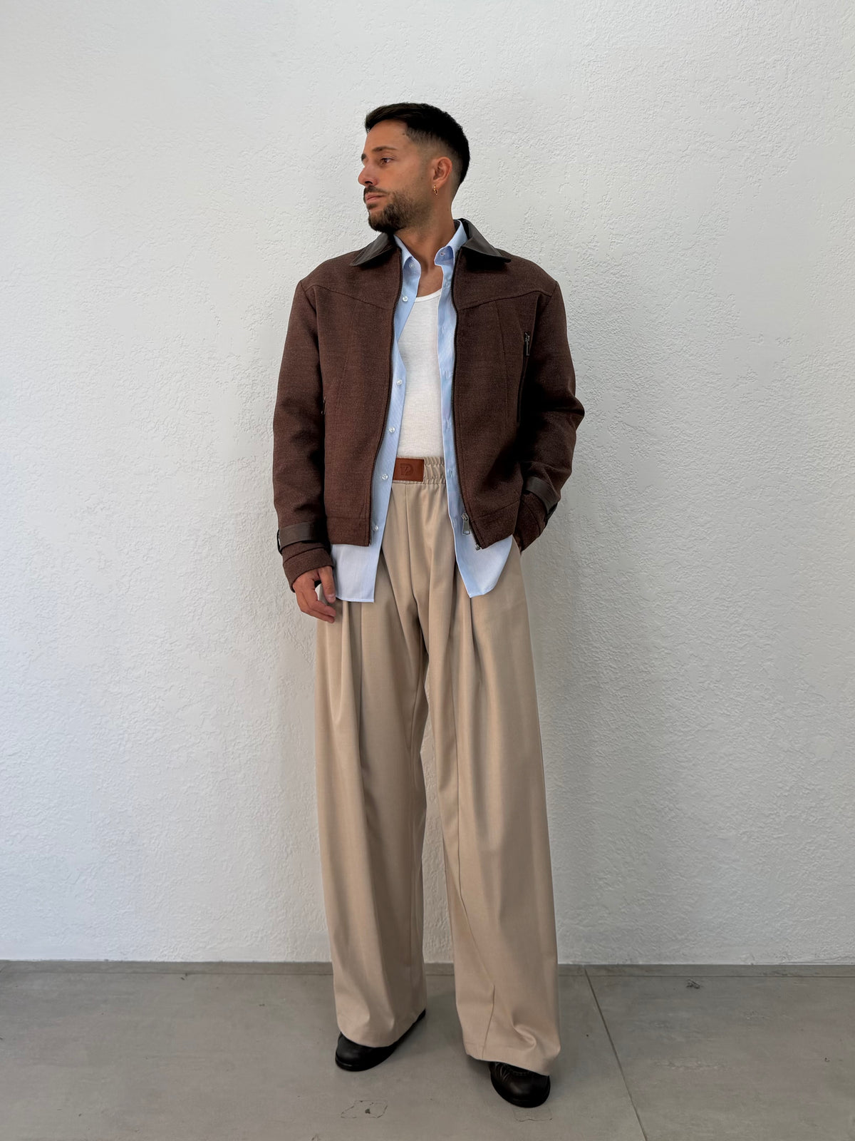 JACKET IN PANNO CON DETTAGLI IN PELLE