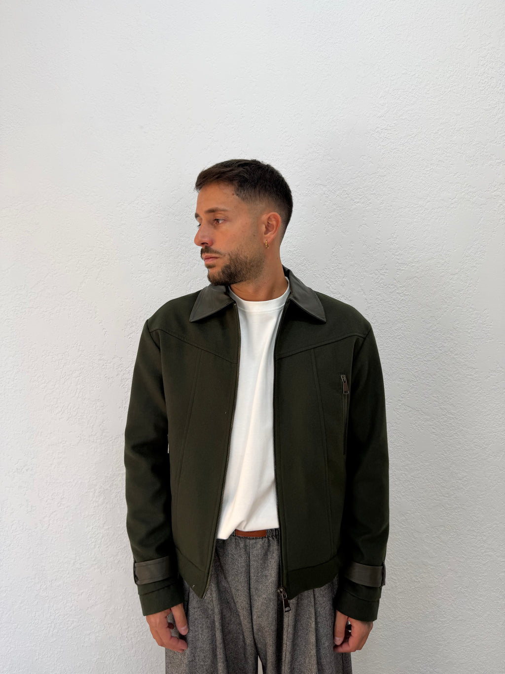 JACKET IN PANNO CON DETTAGLI IN PELLE