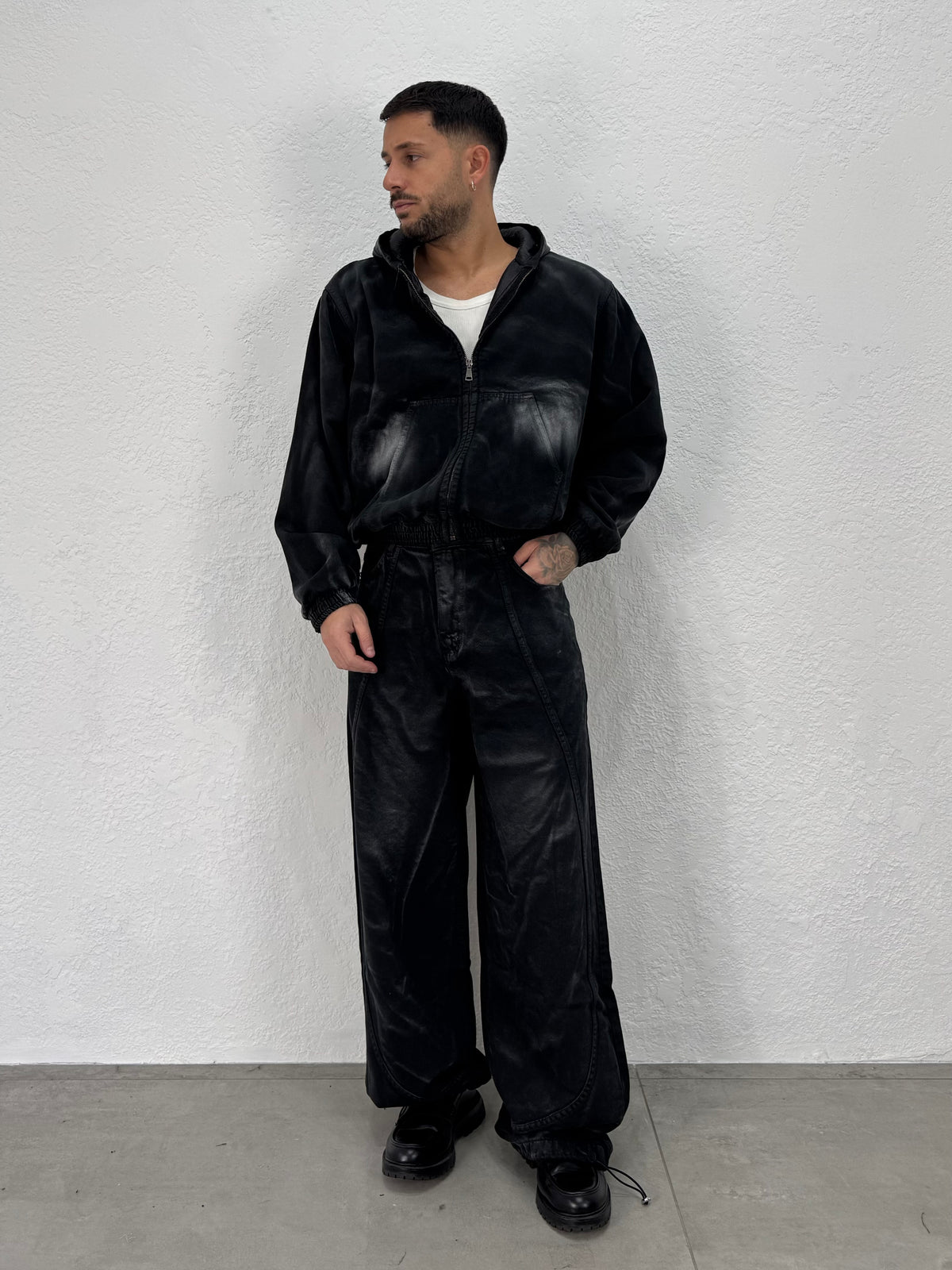 JACKET IN JEANS LESS IMBOTTITO CON CAPPUCCIO