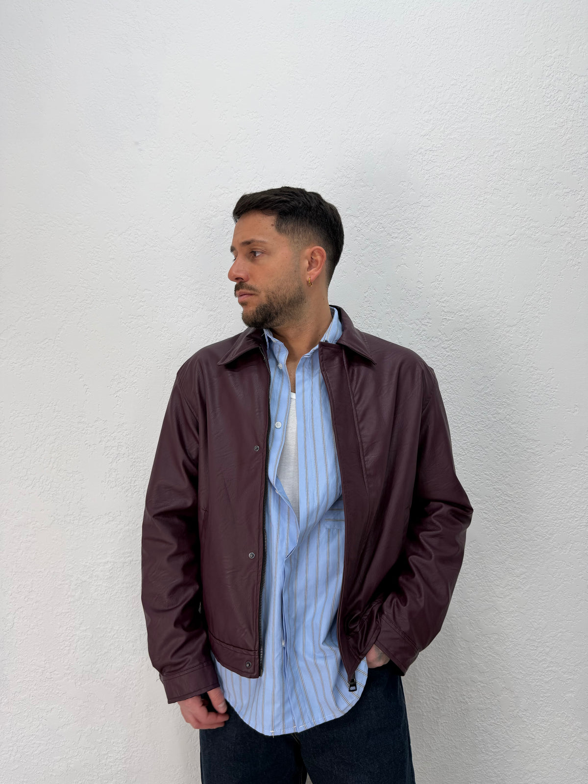 JACKET EFFETTO PELLE CON PATTINA
