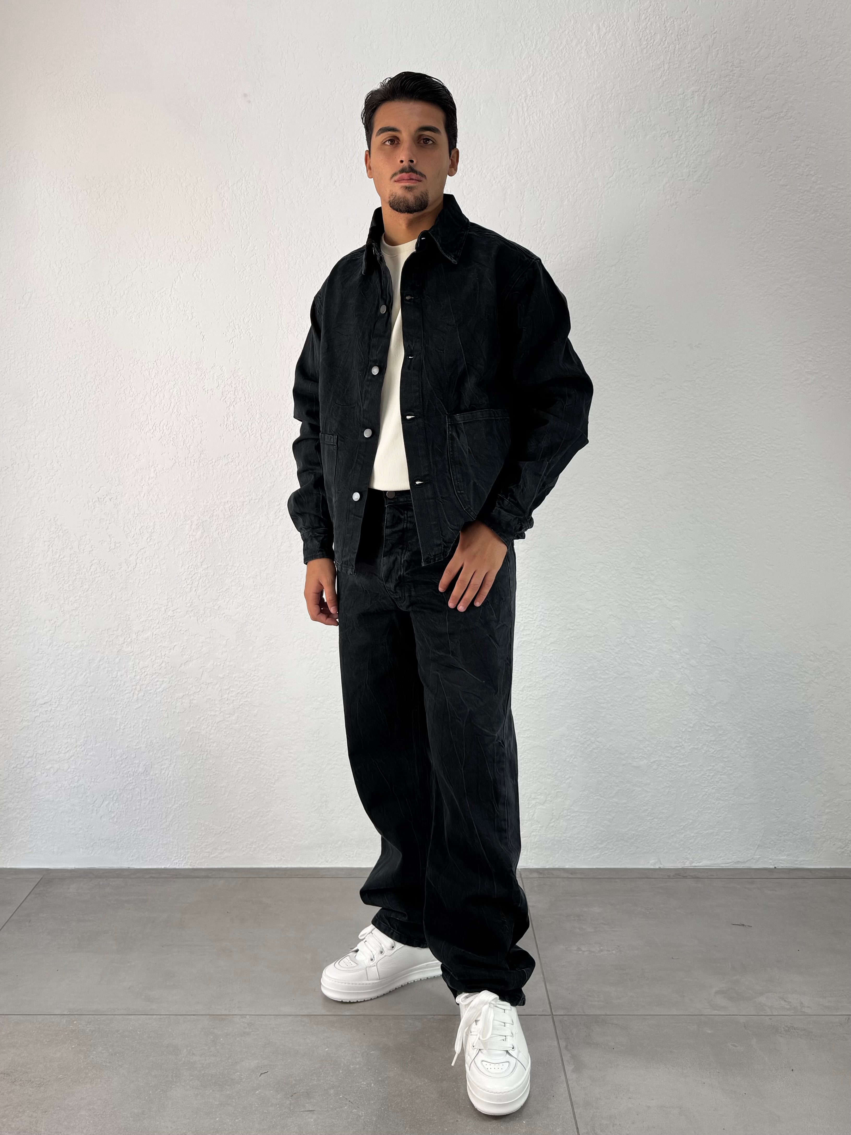 CAMICIONE IN JEANS NERO LAVATO