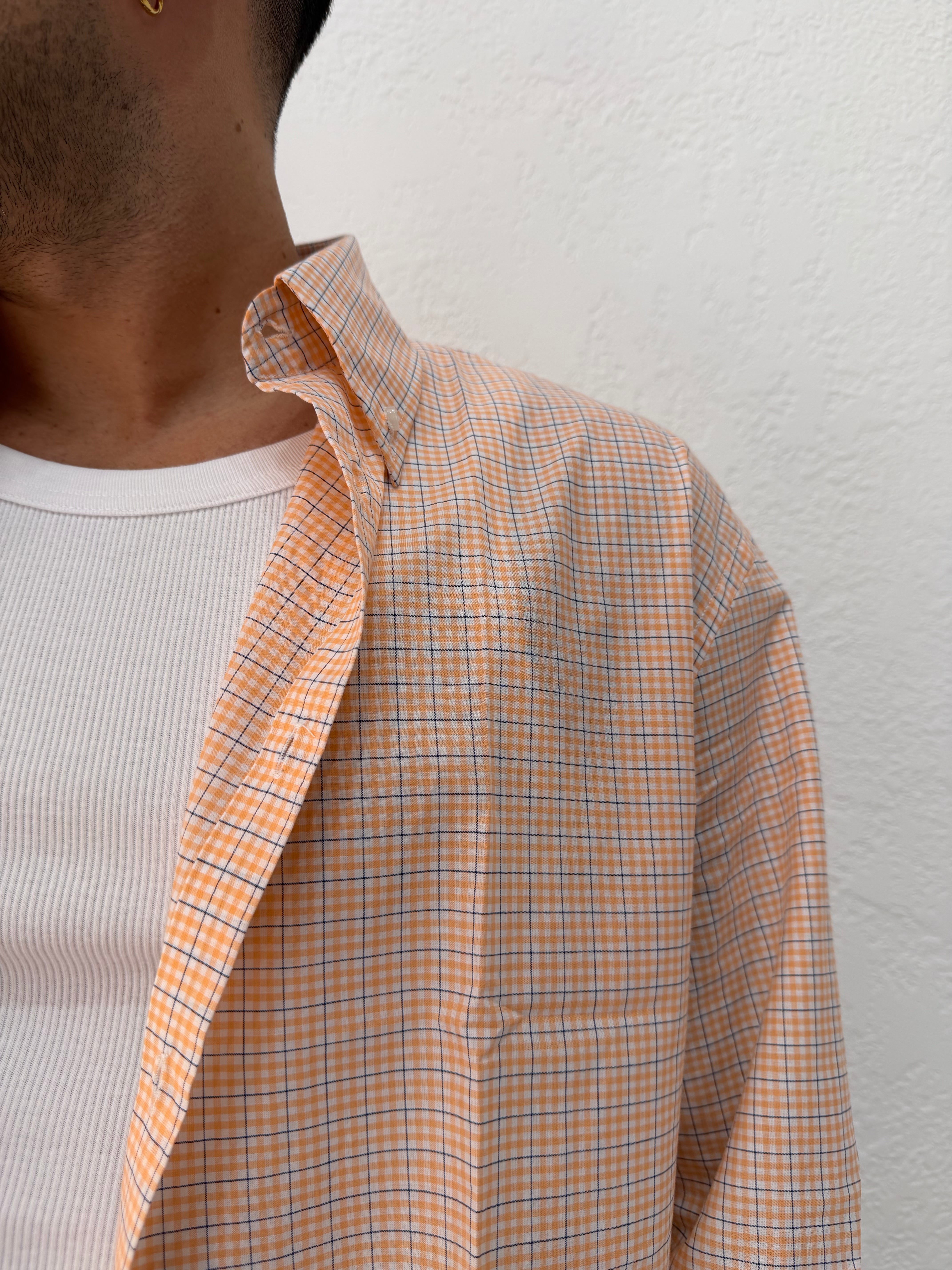 CAMICIA OVER STONDATA CON RICAMO VD QUADRI ARANCIO/BLU