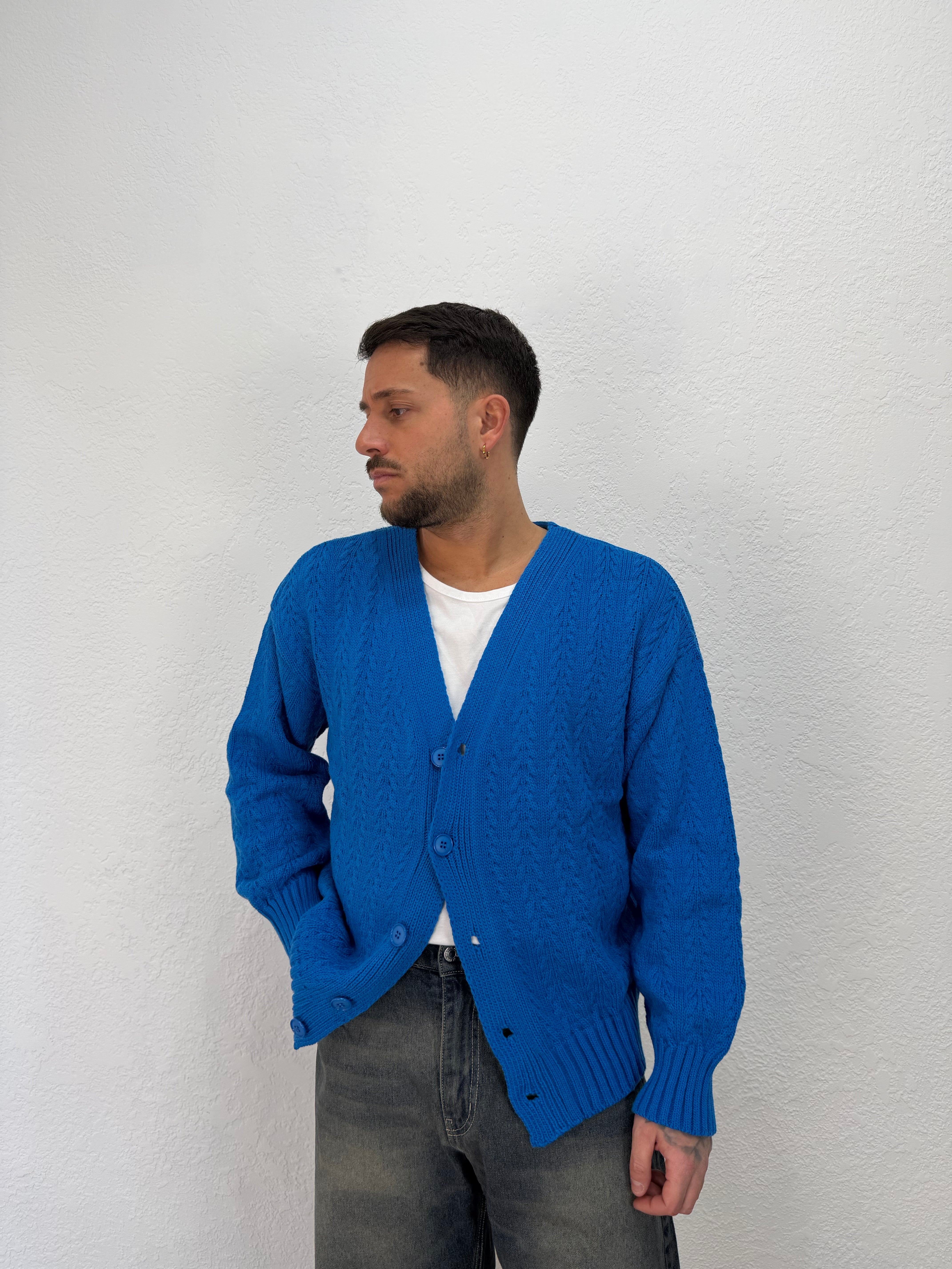 CARDIGAN BLU ROYAL CON TRAMA