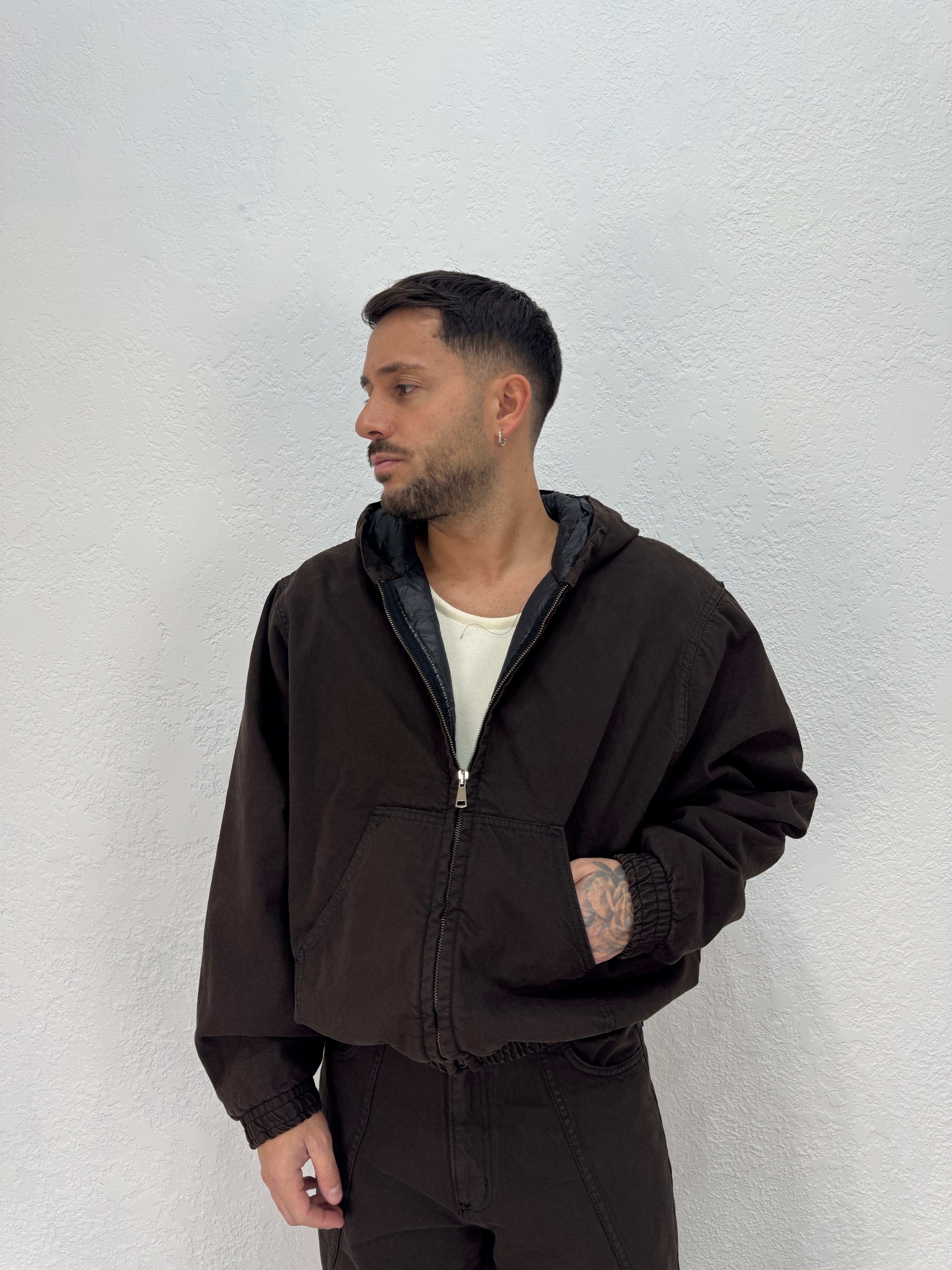 JACKET IN JEANS LESS IMBOTTITO CON CAPPUCCIO