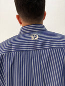 CAMICIA OVER STONDATA CON RICAMO VD RIGATA BLU