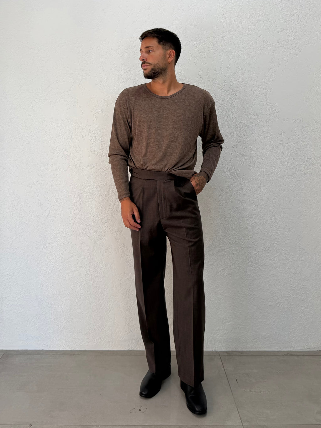 MAGLIA STRETCH GIROCOLLO IN MISTO LANA
