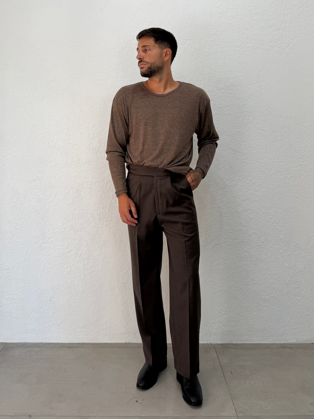 MAGLIA STRETCH GIROCOLLO IN MISTO LANA