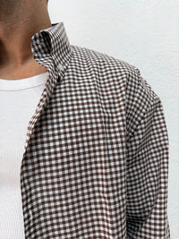 CAMICIA OVER STONDATA CON RICAMO VD QUADRI MARRONE