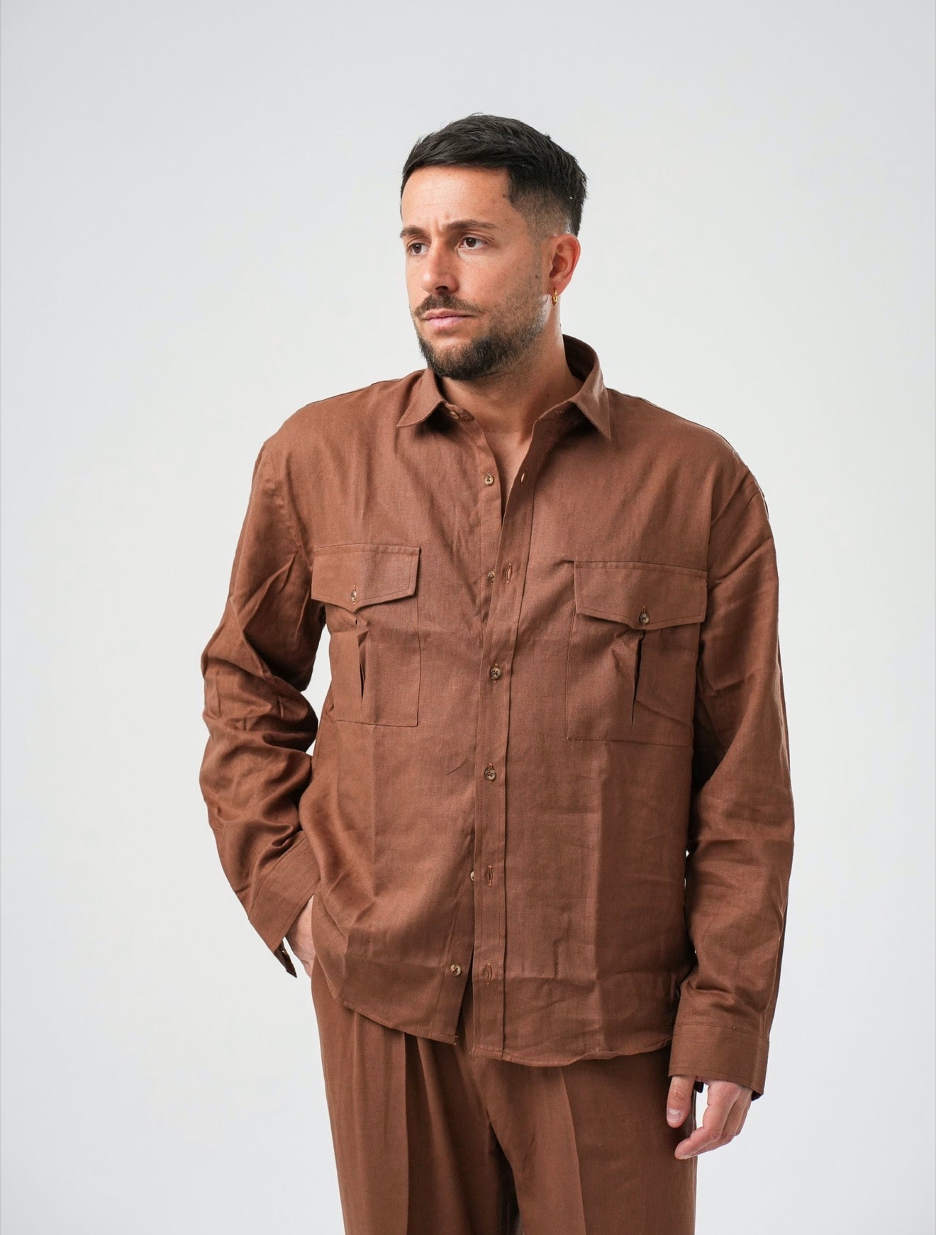 CAMICIA SAFARI CON TASCONI LINO