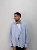 CAMICIA OVER STONDATA CON RICAMO VD RIGATA CELESTE