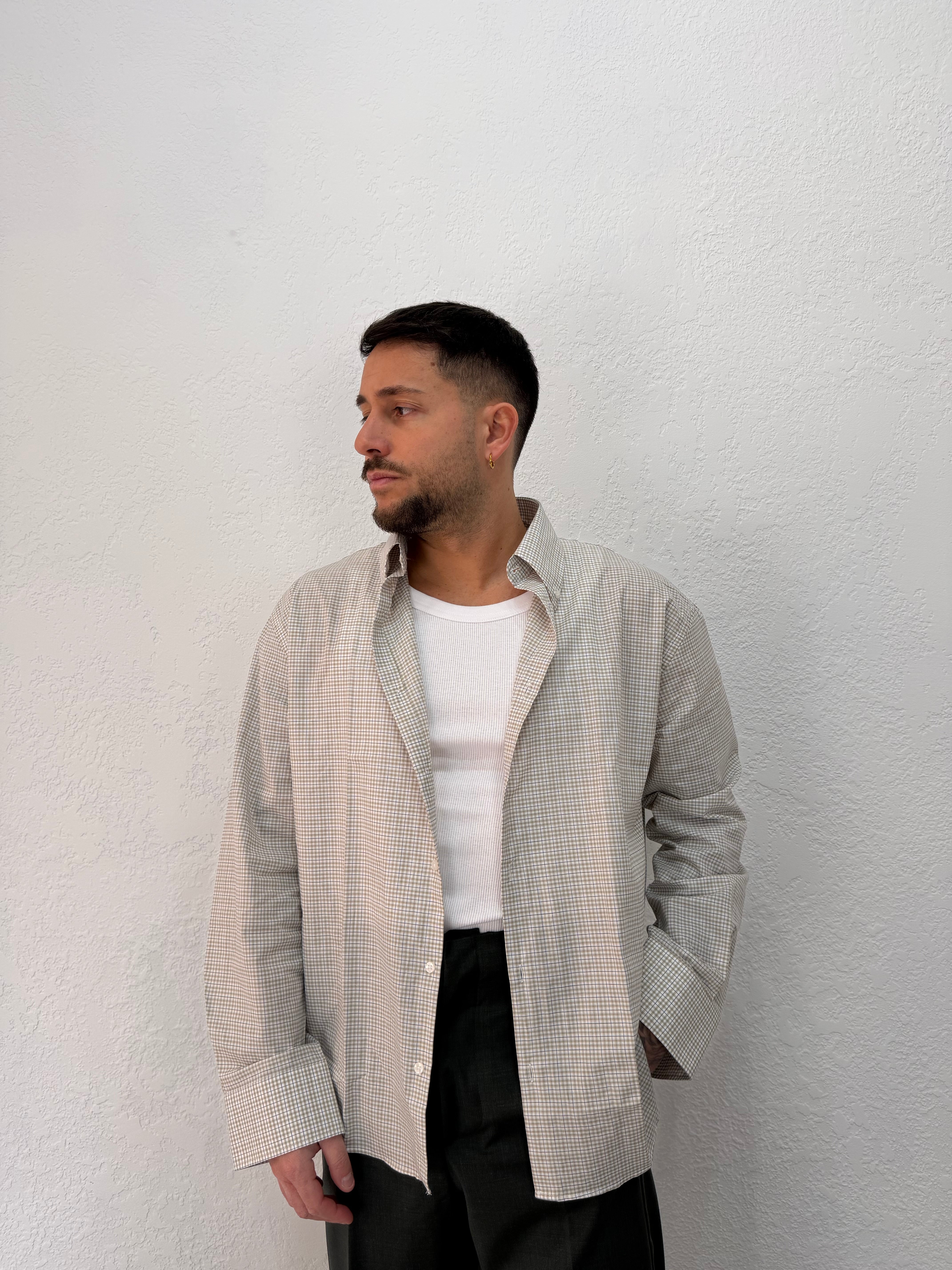 CAMICIA OVER STONDATA CON RICAMO VD VERDE/BLU