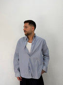 CAMICIA OVER STONDARA CON RICAMO VD RIGATA