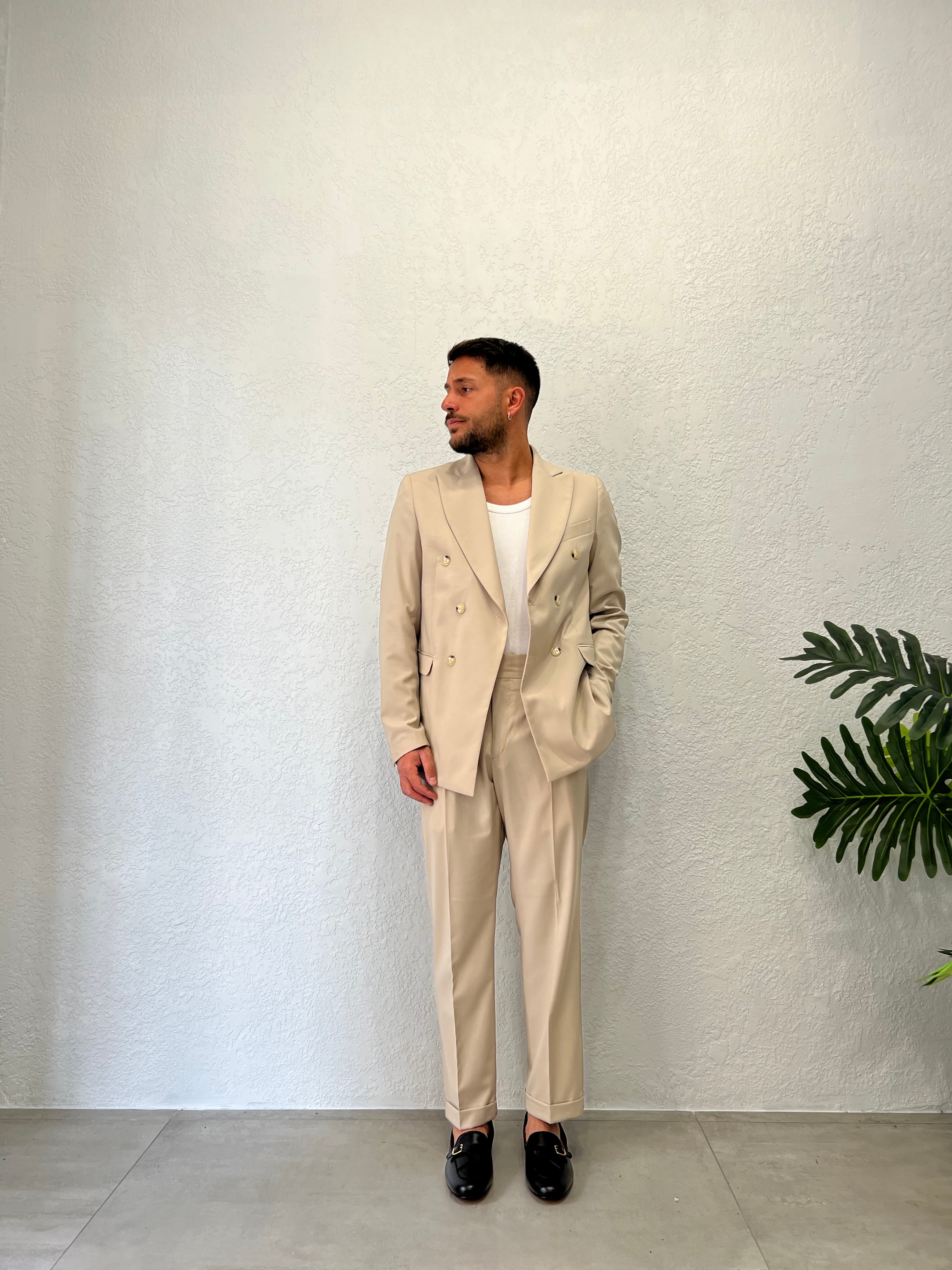 Pantalone Abito Doppiopetto Beige