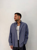 CAMICIA OVER STONDATA CON RICAMO VD RIGATA BLU