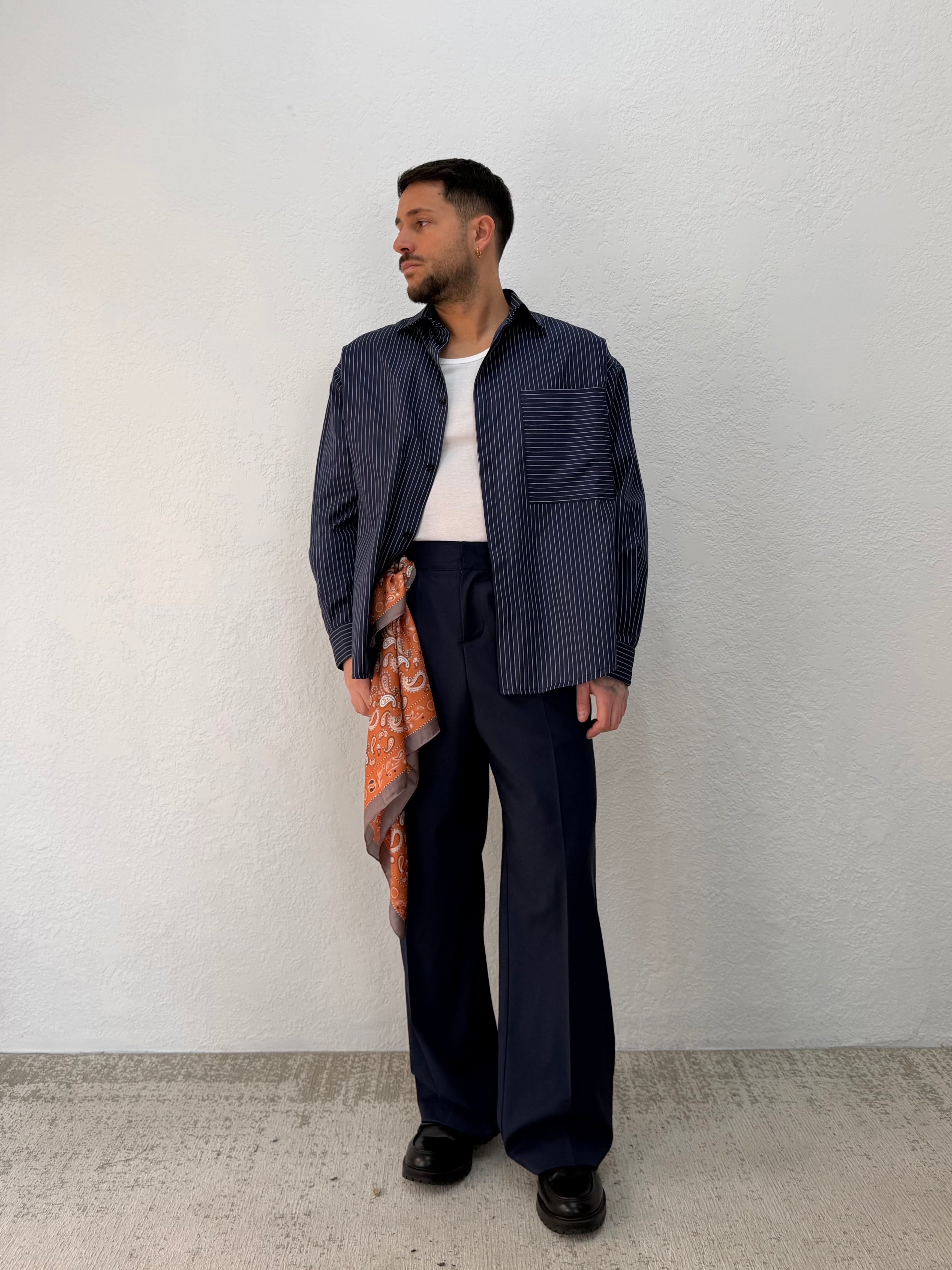 CAMICIA OVER RIGATA BLU